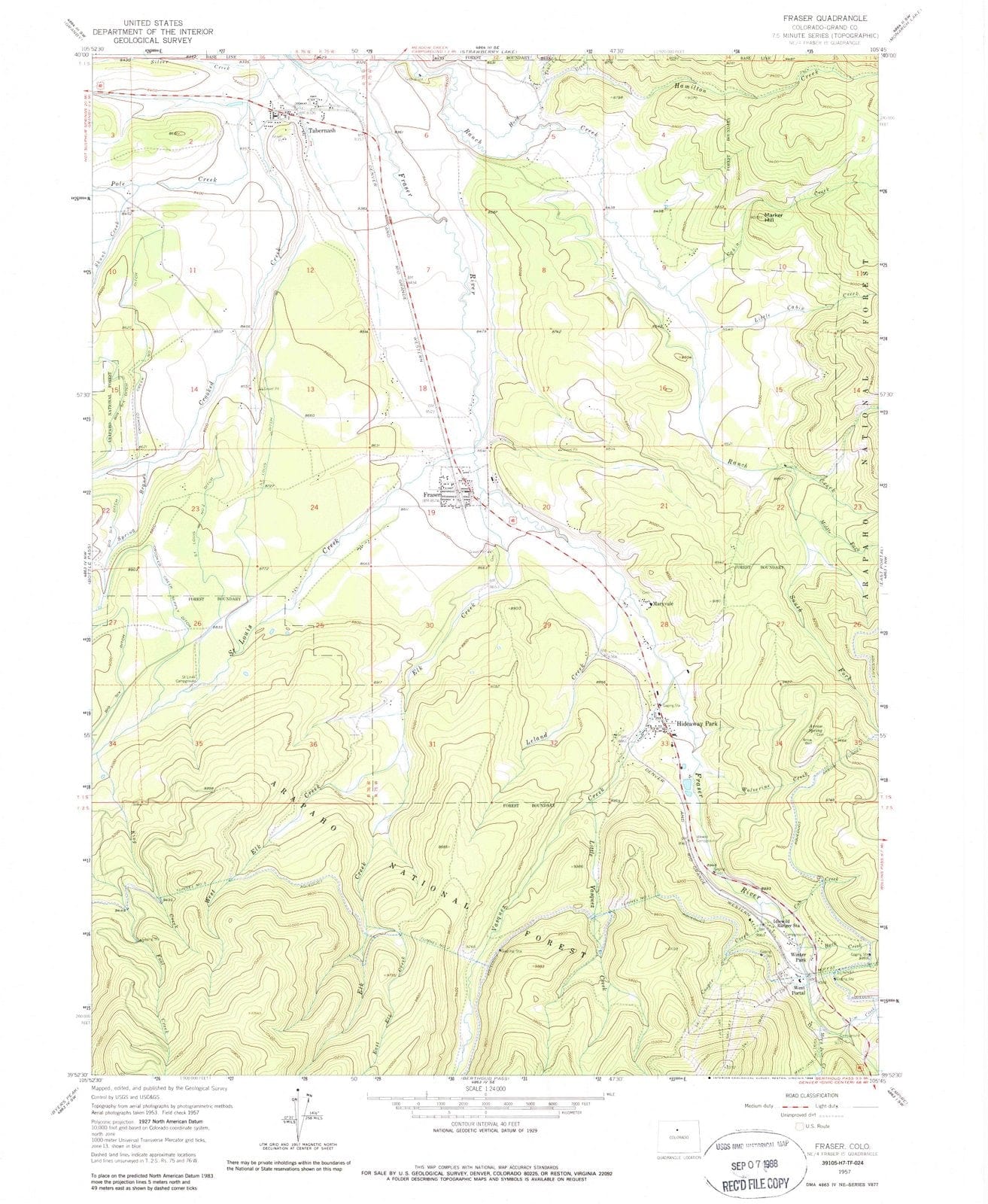 1957 Fraser, CO - Colorado - USGS Topographic Map