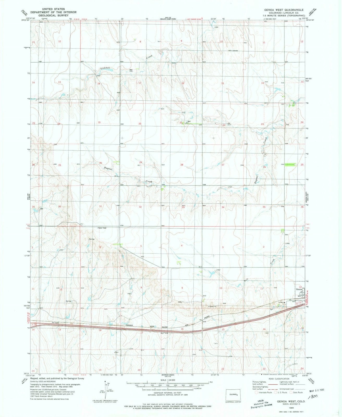 1980 Genoa West, CO - Colorado - USGS Topographic Map