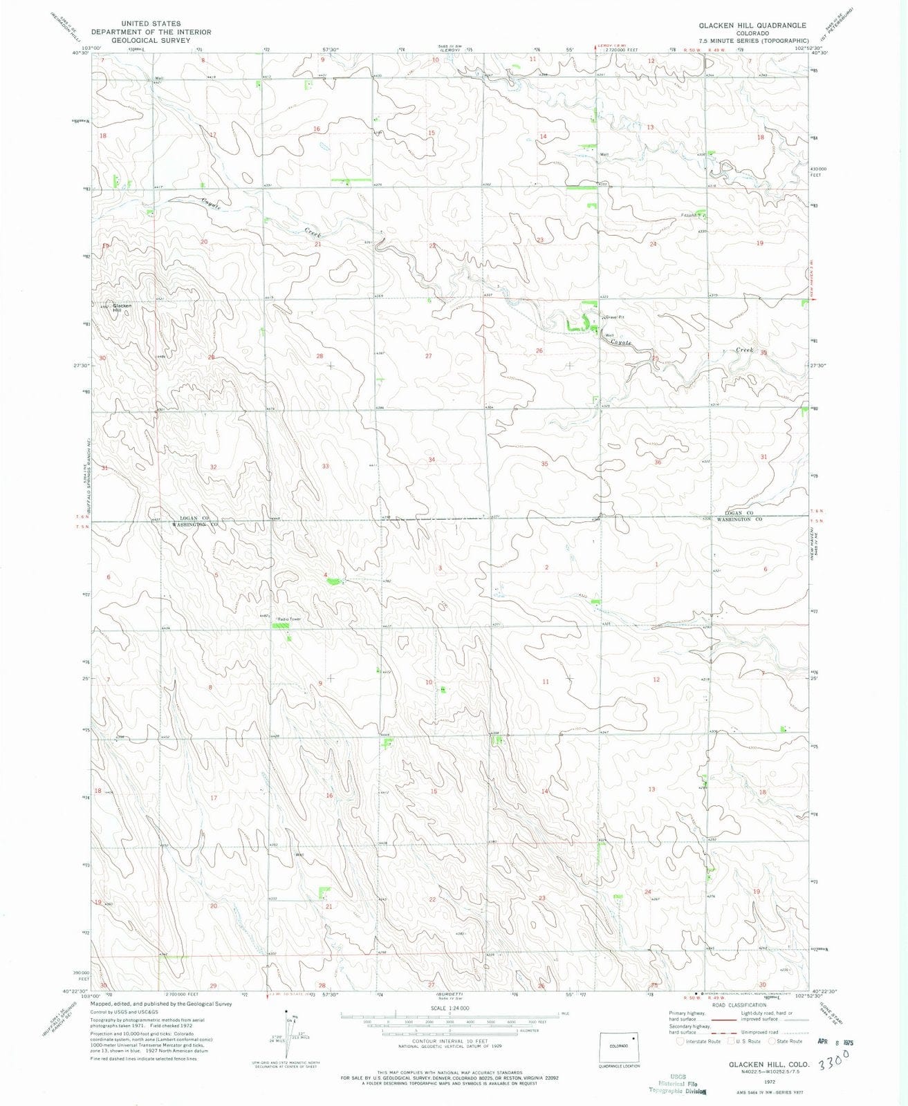 1972 Glacken Hill, CO - Colorado - USGS Topographic Map