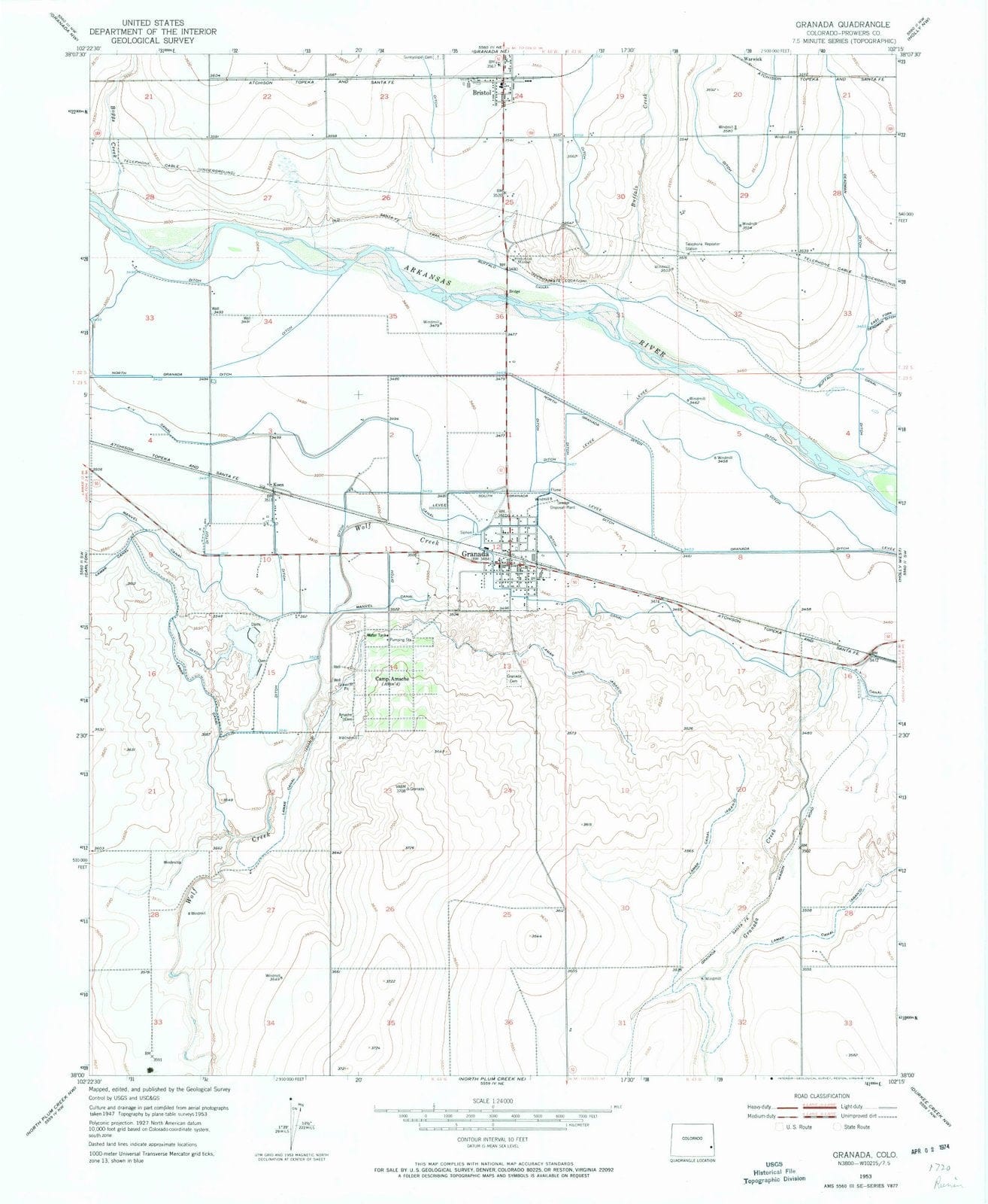1953 Granada, CO - Colorado - USGS Topographic Map