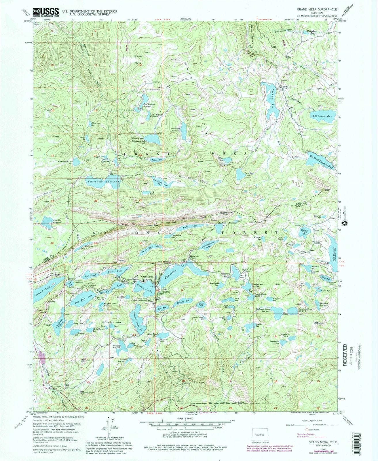 1955 Grand Mesa, CO - Colorado - USGS Topographic Map