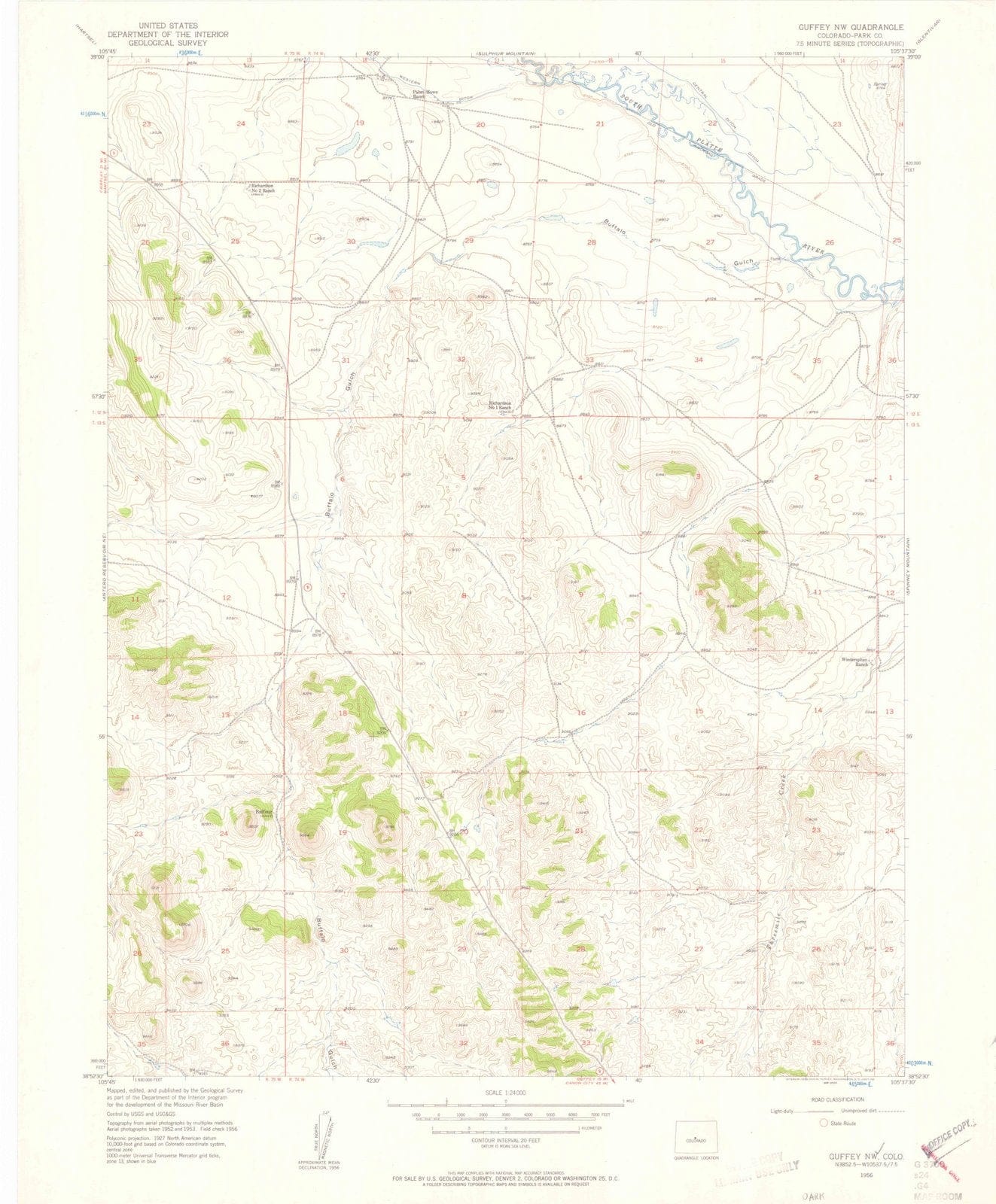 1956 Guffey, CO - Colorado - USGS Topographic Map