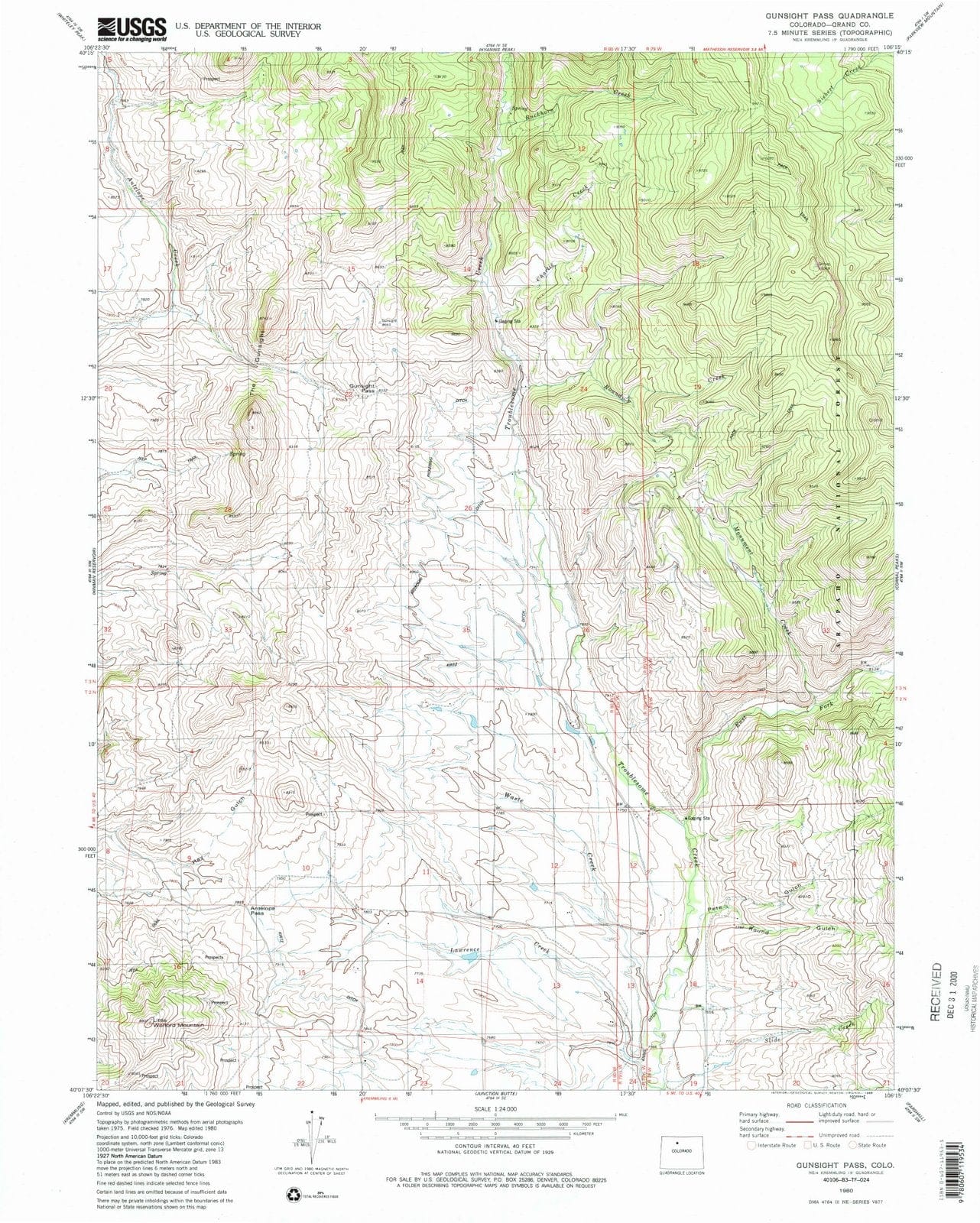 1980 Gunsight Pass, CO - Colorado - USGS Topographic Map