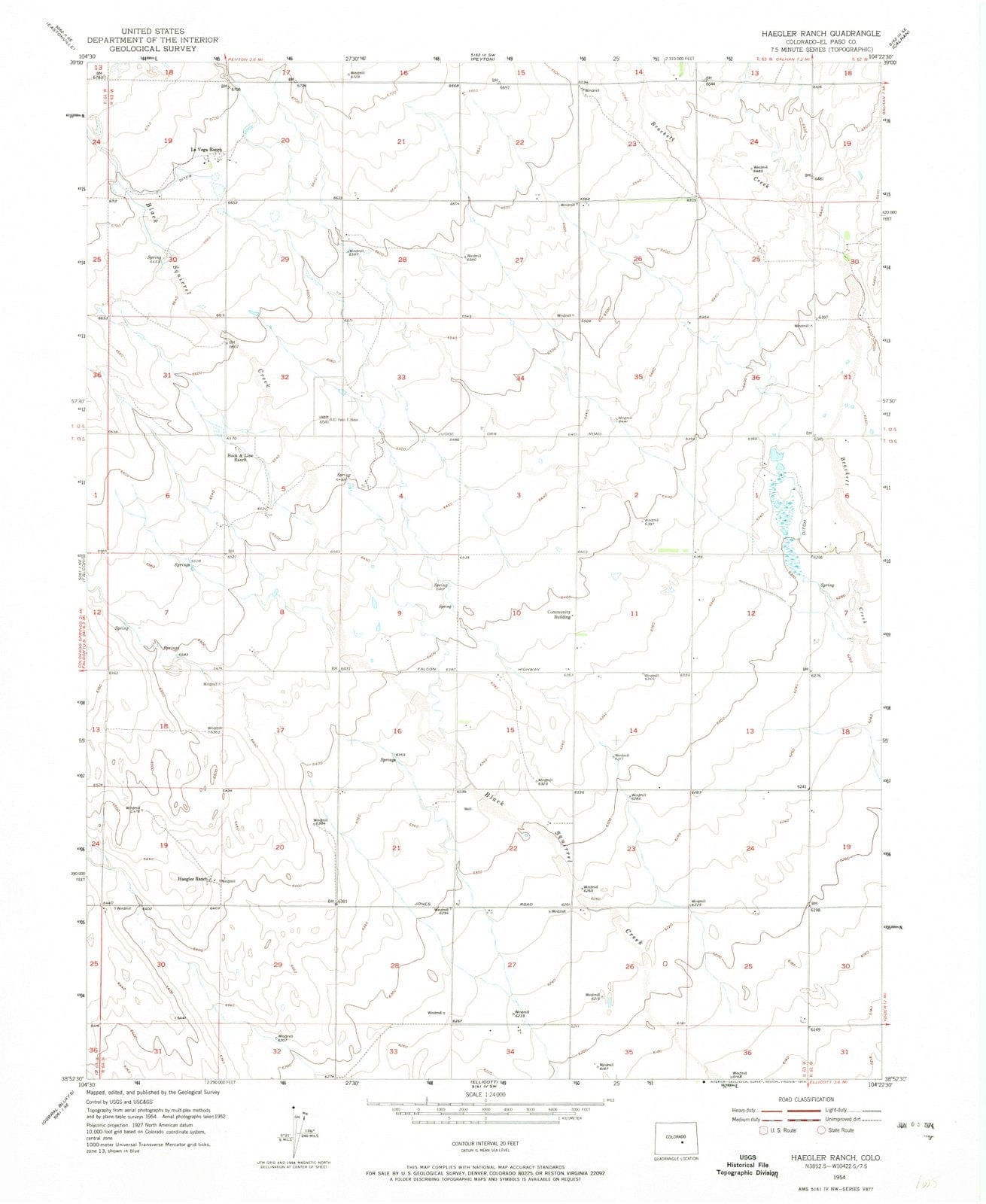 1954 Haegler Ranch, CO - Colorado - USGS Topographic Map