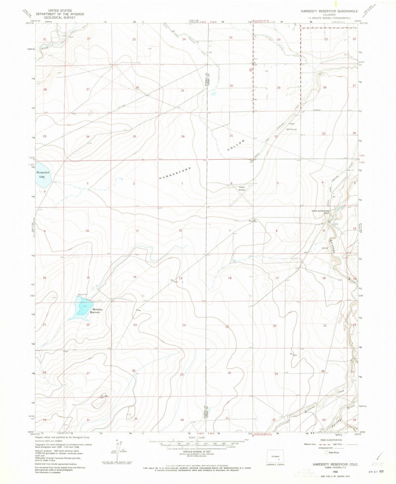 1958 Hardesty Reservoir, CO - Colorado - USGS Topographic Map