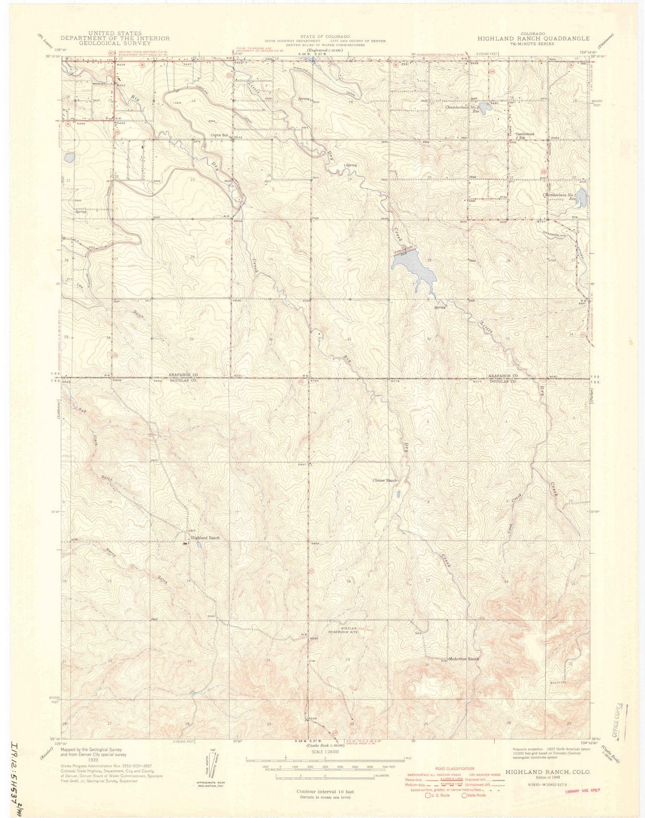 1949 Highlands Ranch, CO - Colorado - USGS Topographic Map