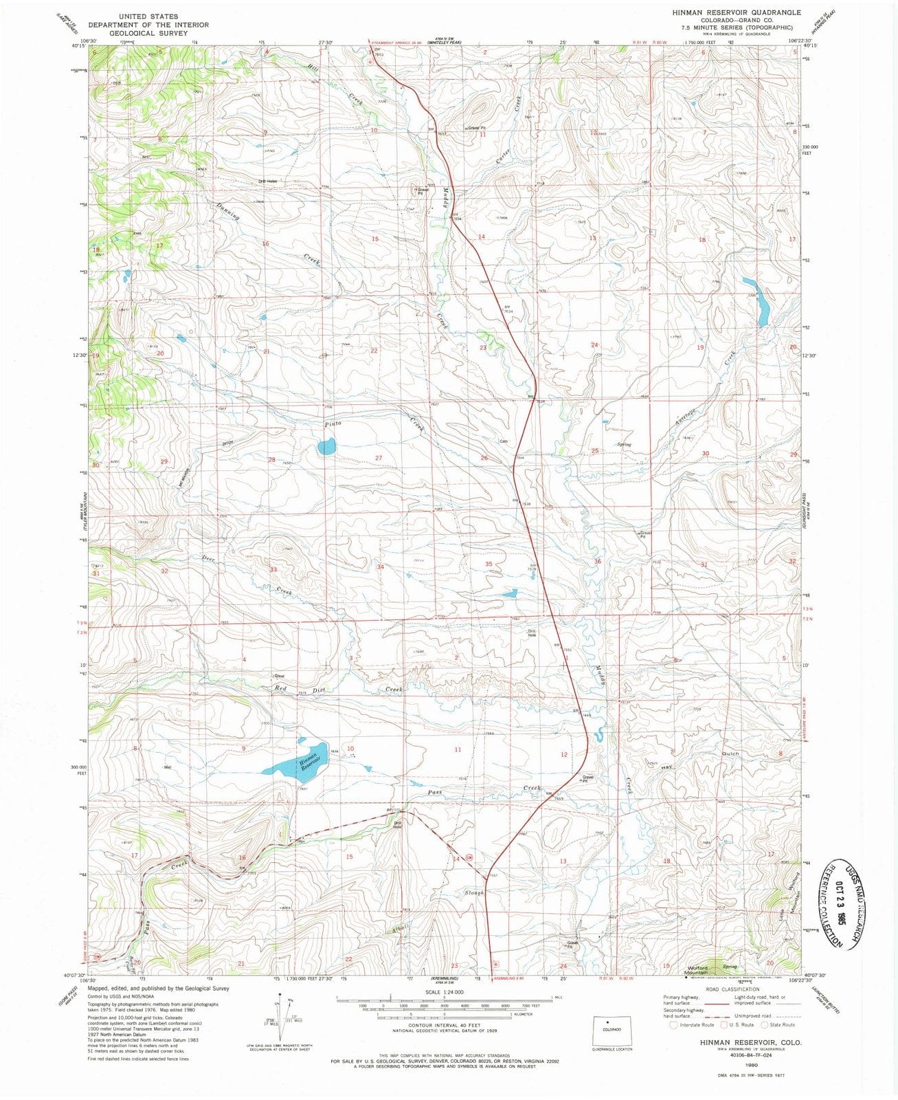1980 Hinman Reservoir, CO - Colorado - USGS Topographic Map