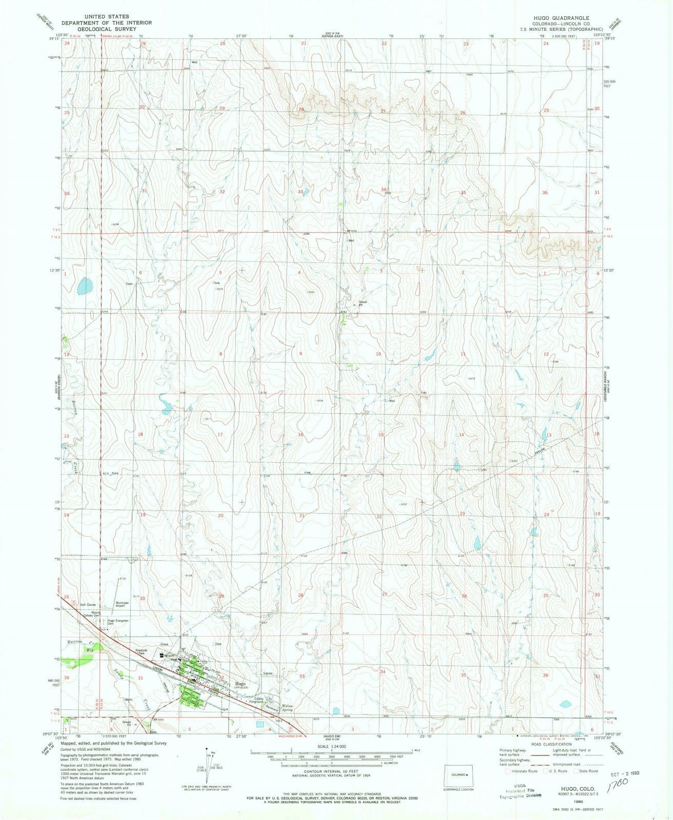 1980 Hugo, CO - Colorado - USGS Topographic Map