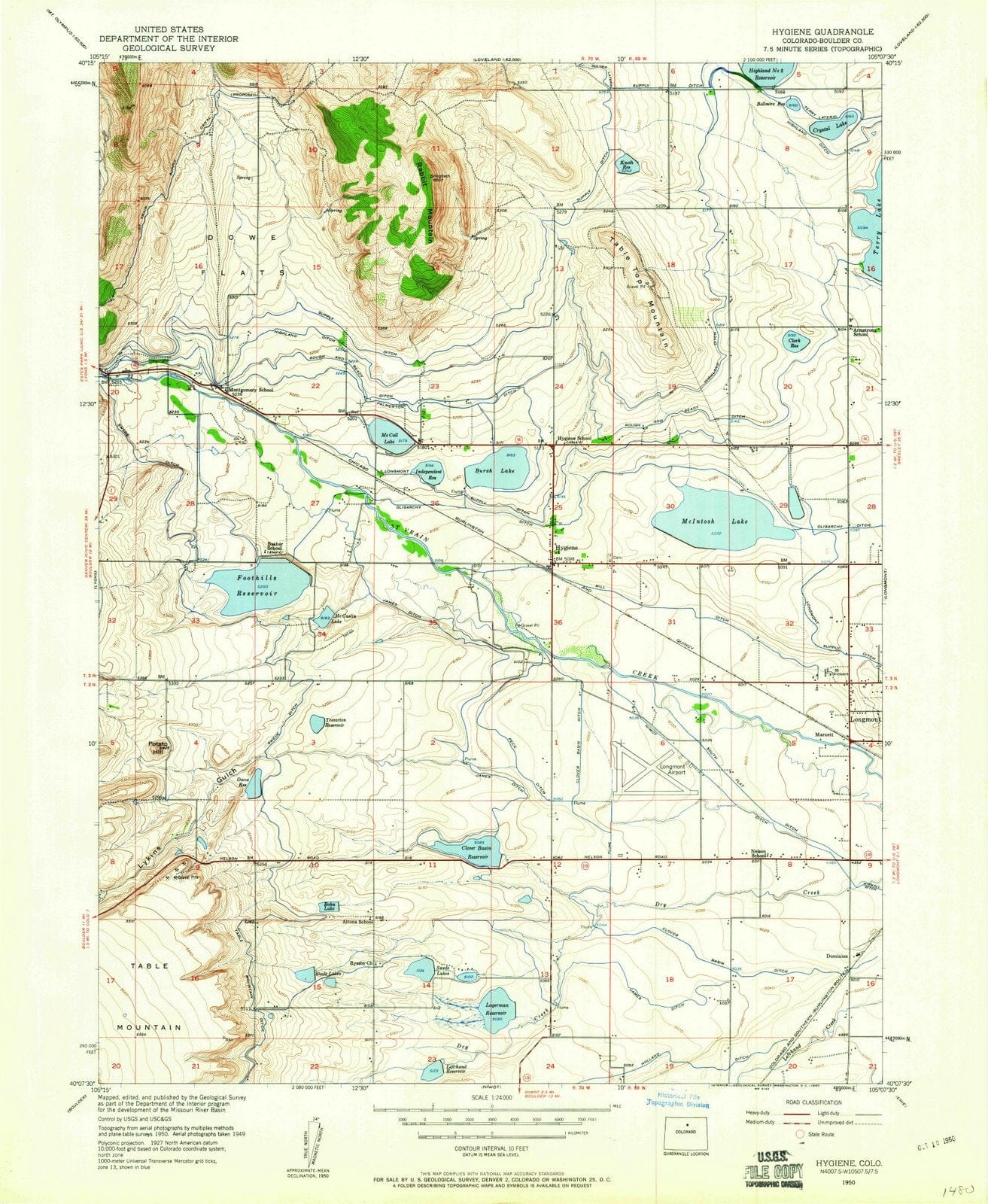 1950 Hygiene, CO - Colorado - USGS Topographic Map