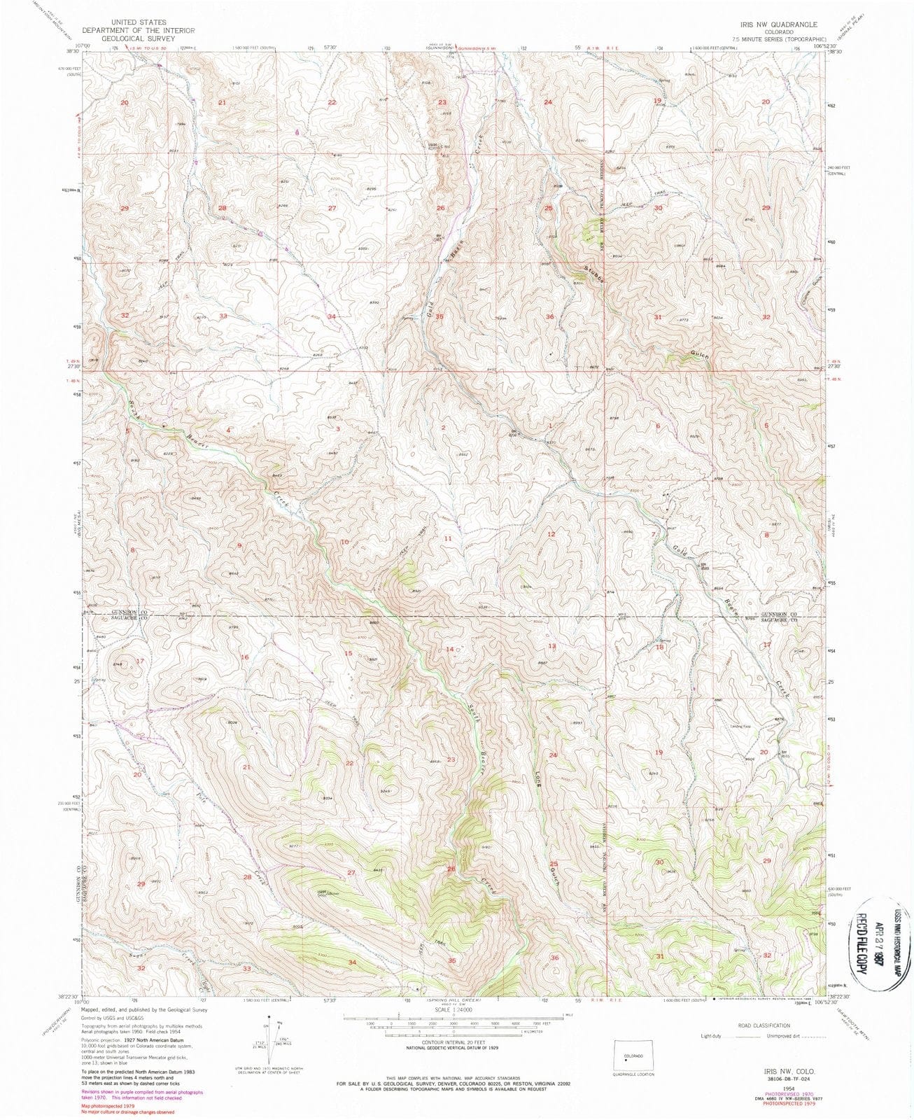 1954 Iris, CO - Colorado - USGS Topographic Map