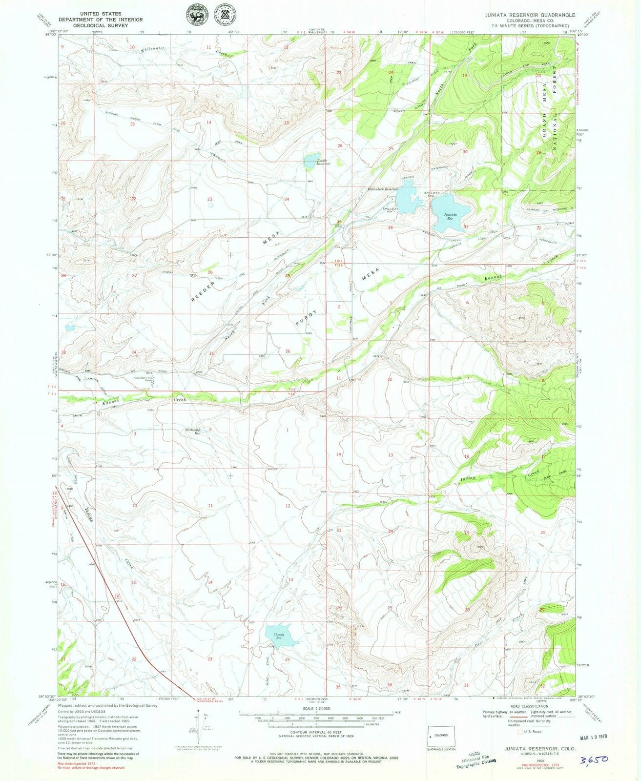 1969 Juniata Reservoir, CO - Colorado - USGS Topographic Map