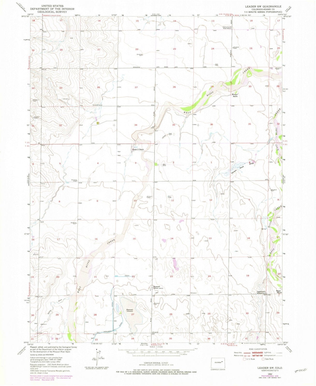 1952 Leader, CO - Colorado - USGS Topographic Map