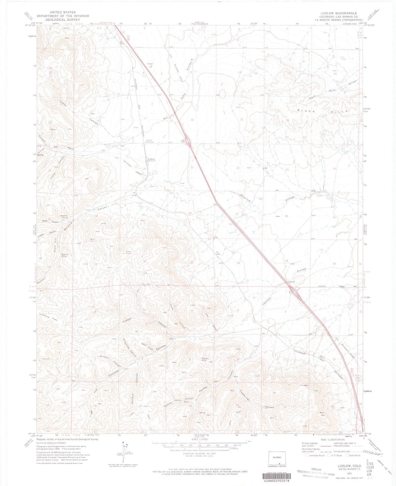 1971 Ludlow, CO - Colorado - USGS Topographic Map