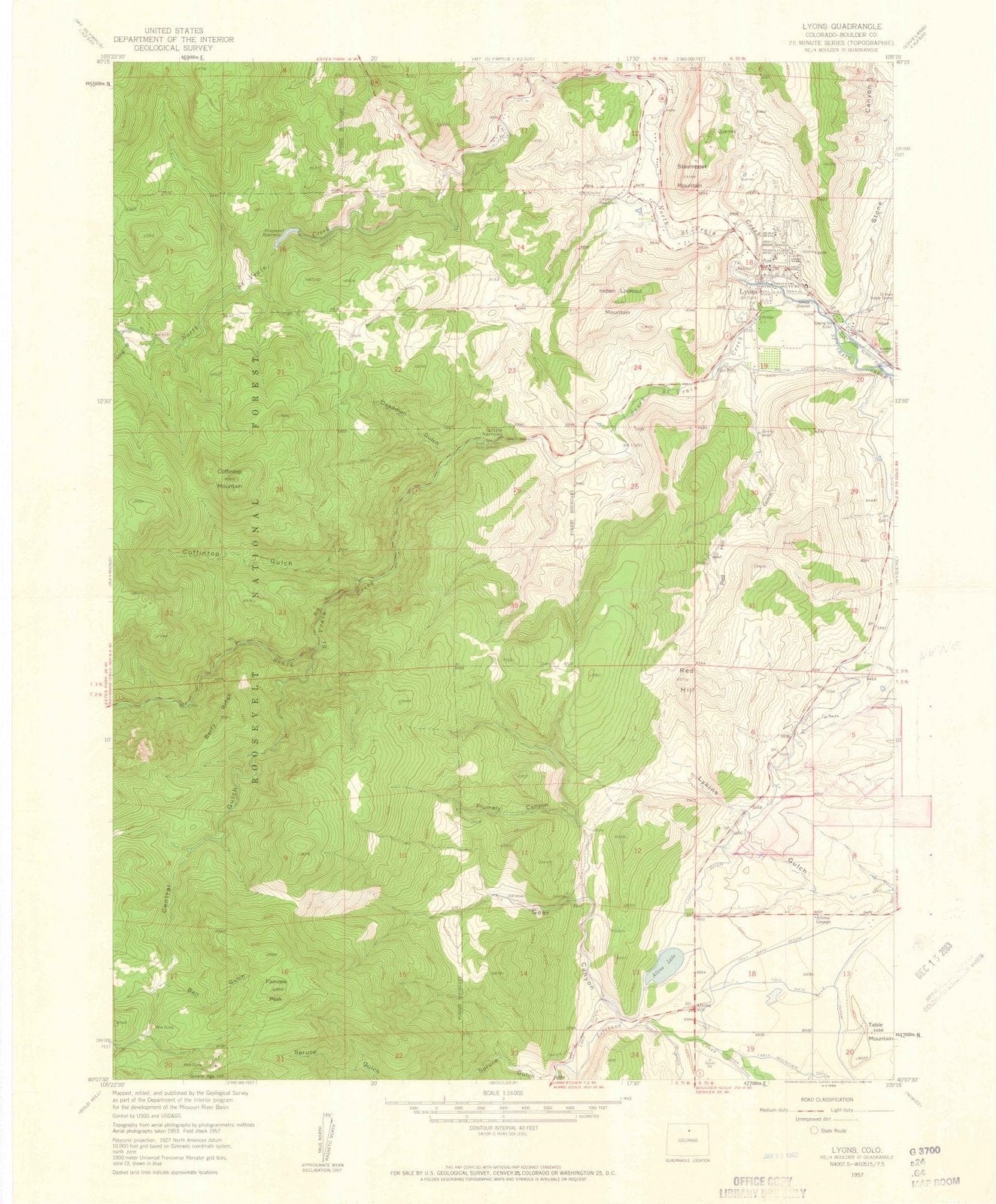 1957 Lyons, CO - Colorado - USGS Topographic Map