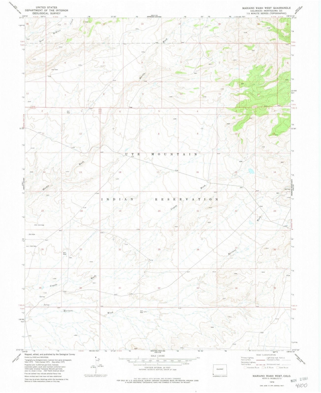 1979 Mariano Wash West, CO - Colorado - USGS Topographic Map