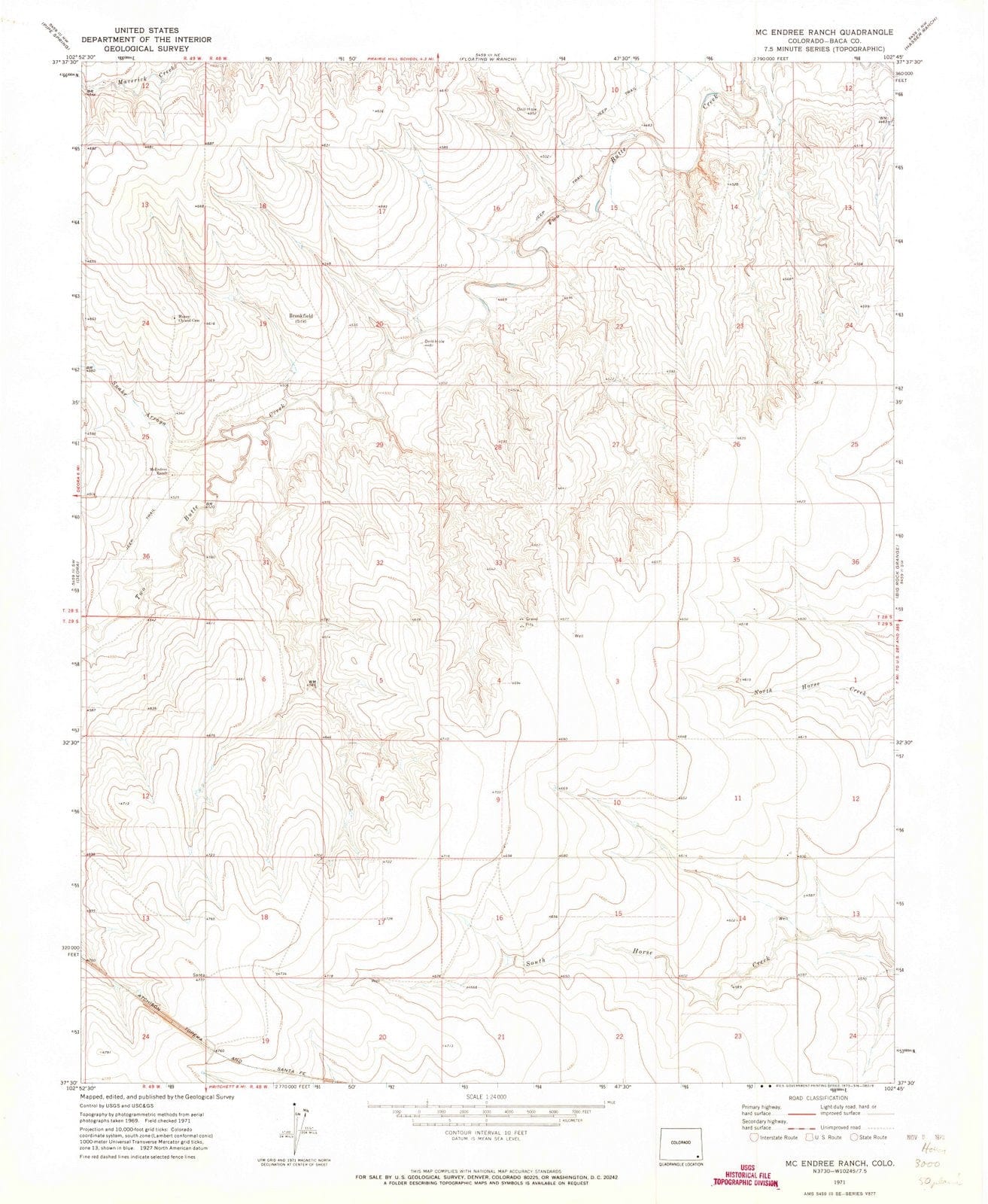1971 Mc Endree Ranch, CO - Colorado - USGS Topographic Map