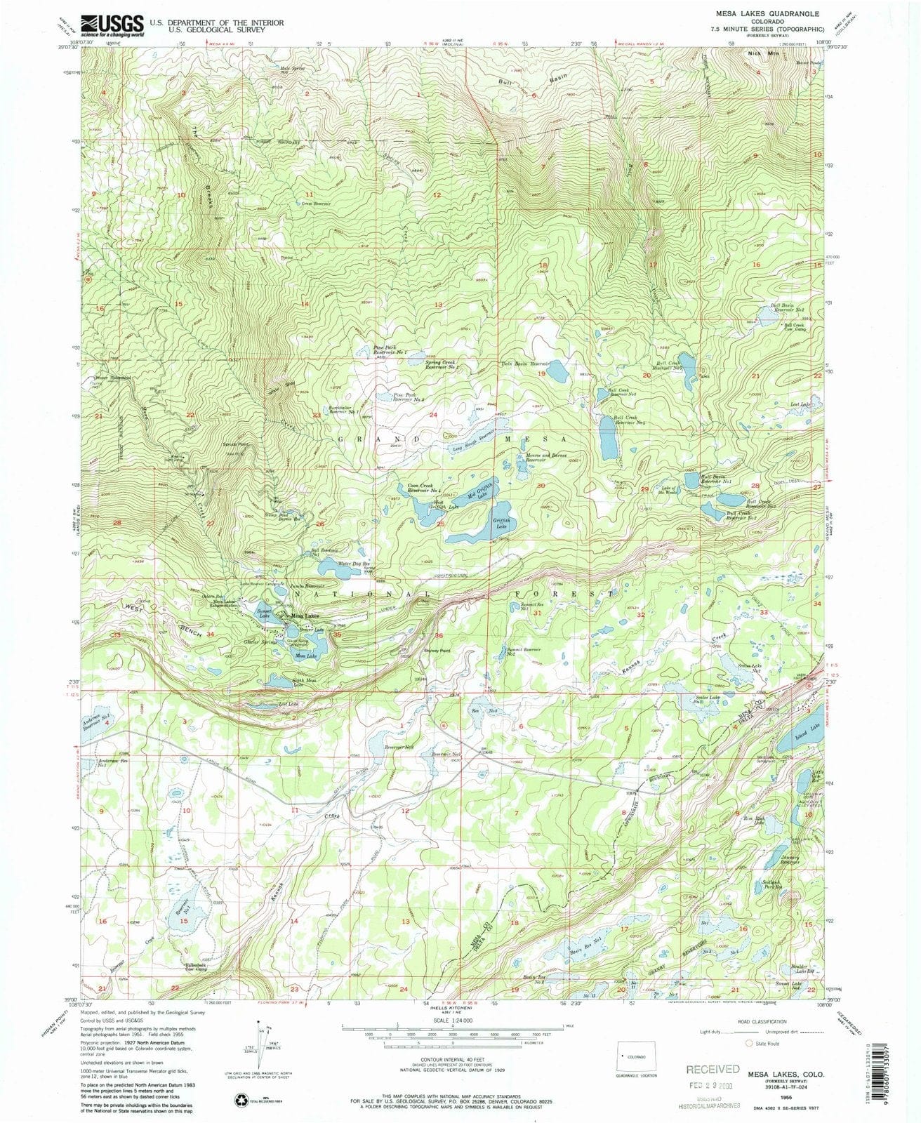 1955 Mesa Lakes, CO - Colorado - USGS Topographic Map