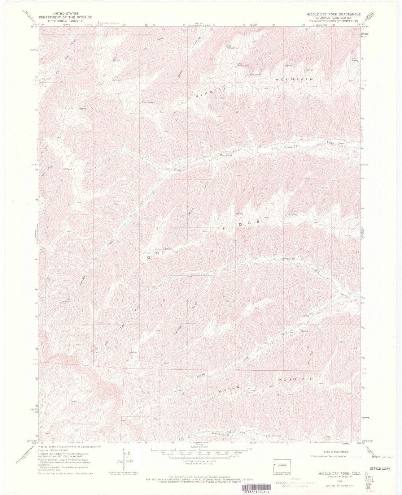 1968 Middlery Fork, CO - Colorado - USGS Topographic Map