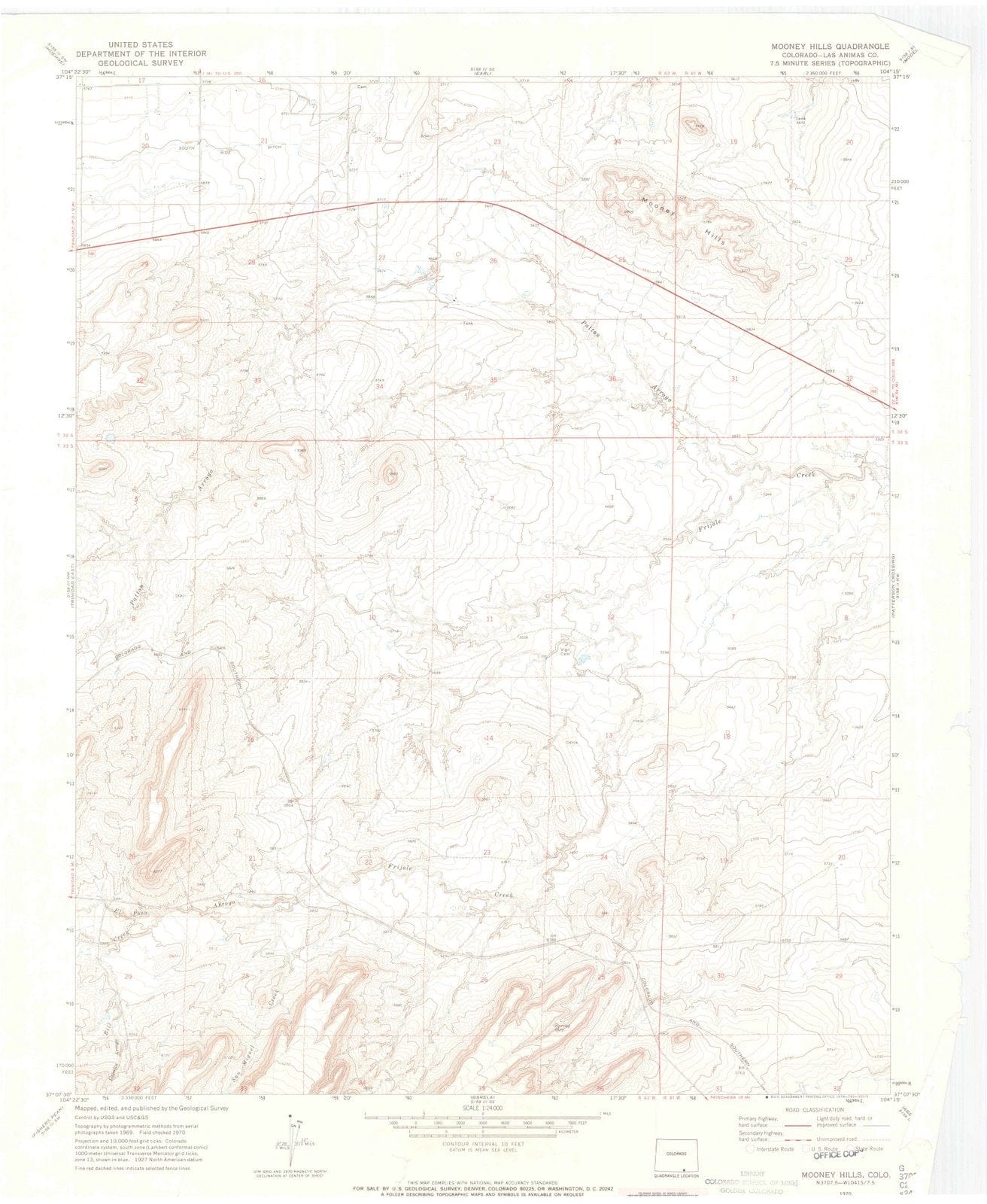 1970 Mooney Hills, CO - Colorado - USGS Topographic Map