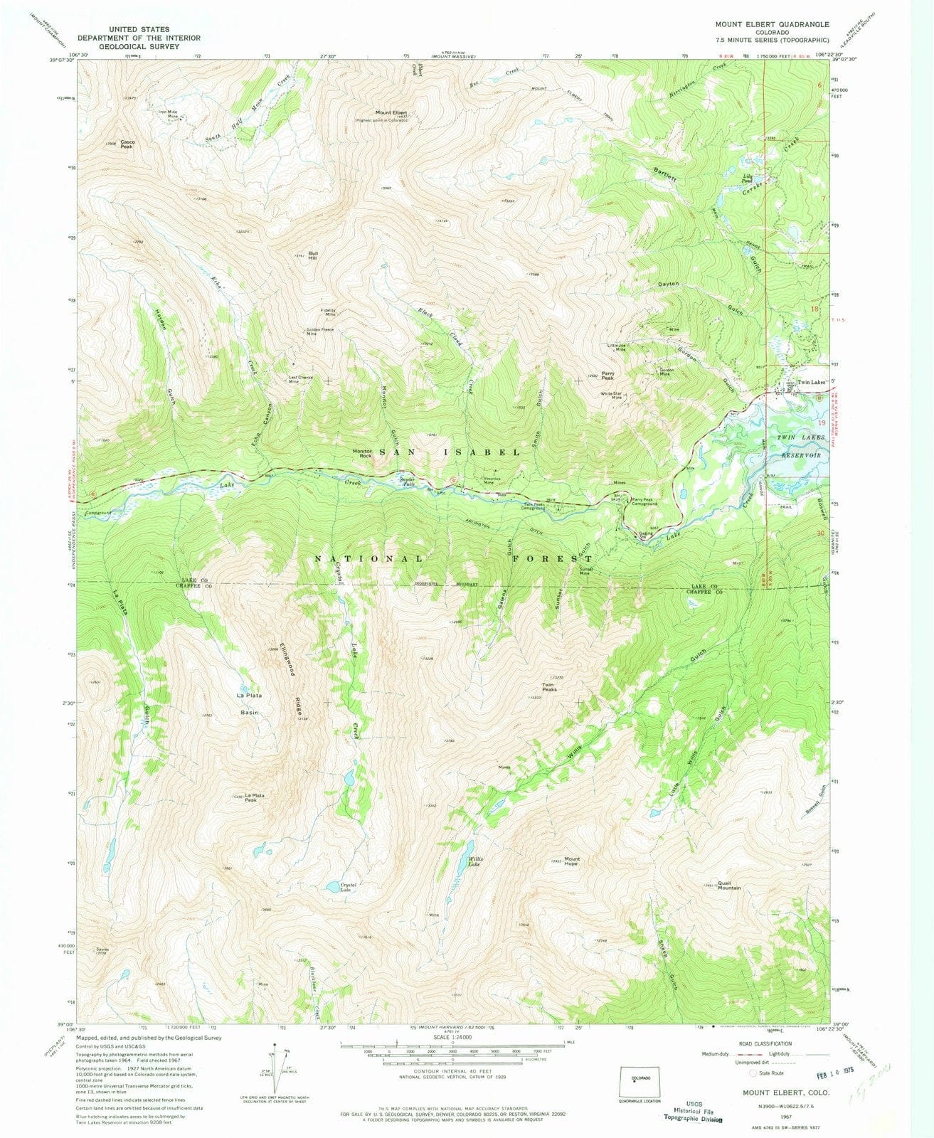 1967 Mount Elbert, CO - Colorado - USGS Topographic Map