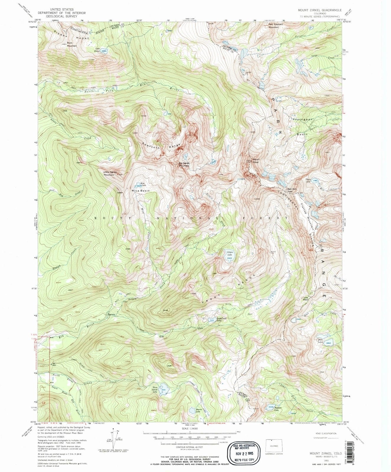 1955 Mount Zirkel, CO - Colorado - USGS Topographic Map