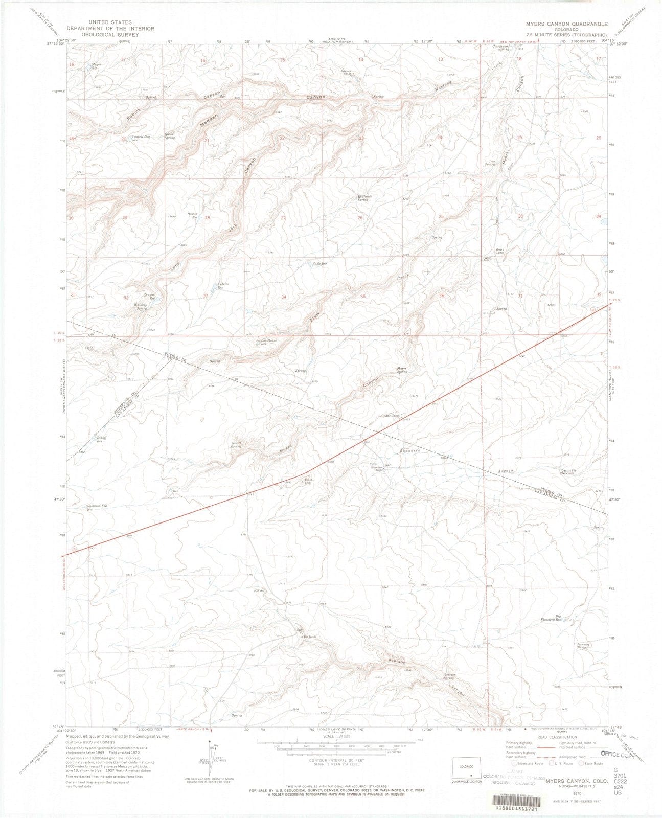 1970 Myers Canyon, CO - Colorado - USGS Topographic Map