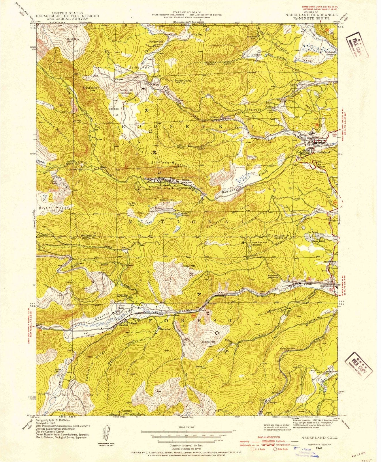 1942 Nederland, CO - Colorado - USGS Topographic Map