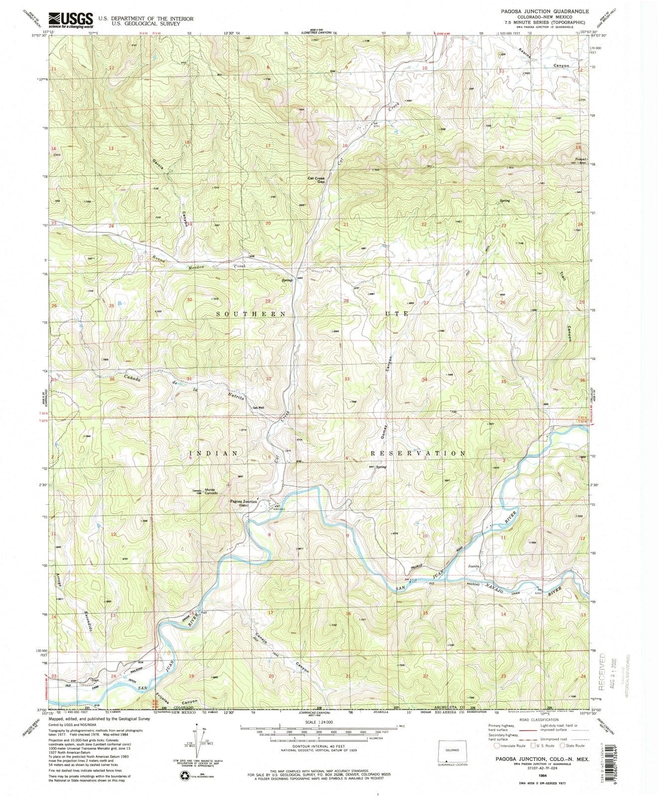 1984 Pagosa Junction, CO - Colorado - USGS Topographic Map