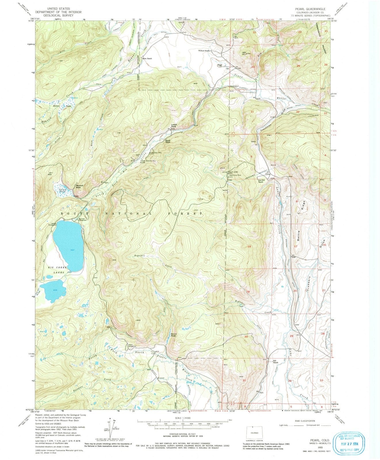 1955 Pearl, CO - Colorado - USGS Topographic Map