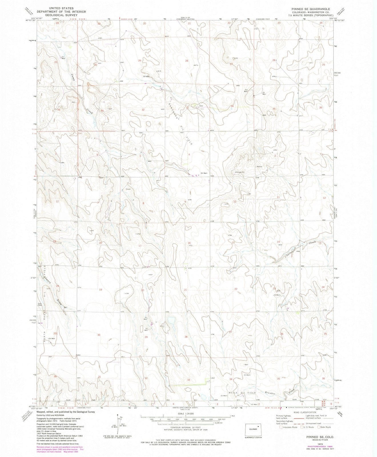 1973 Pinneo, CO - Colorado - USGS Topographic Map