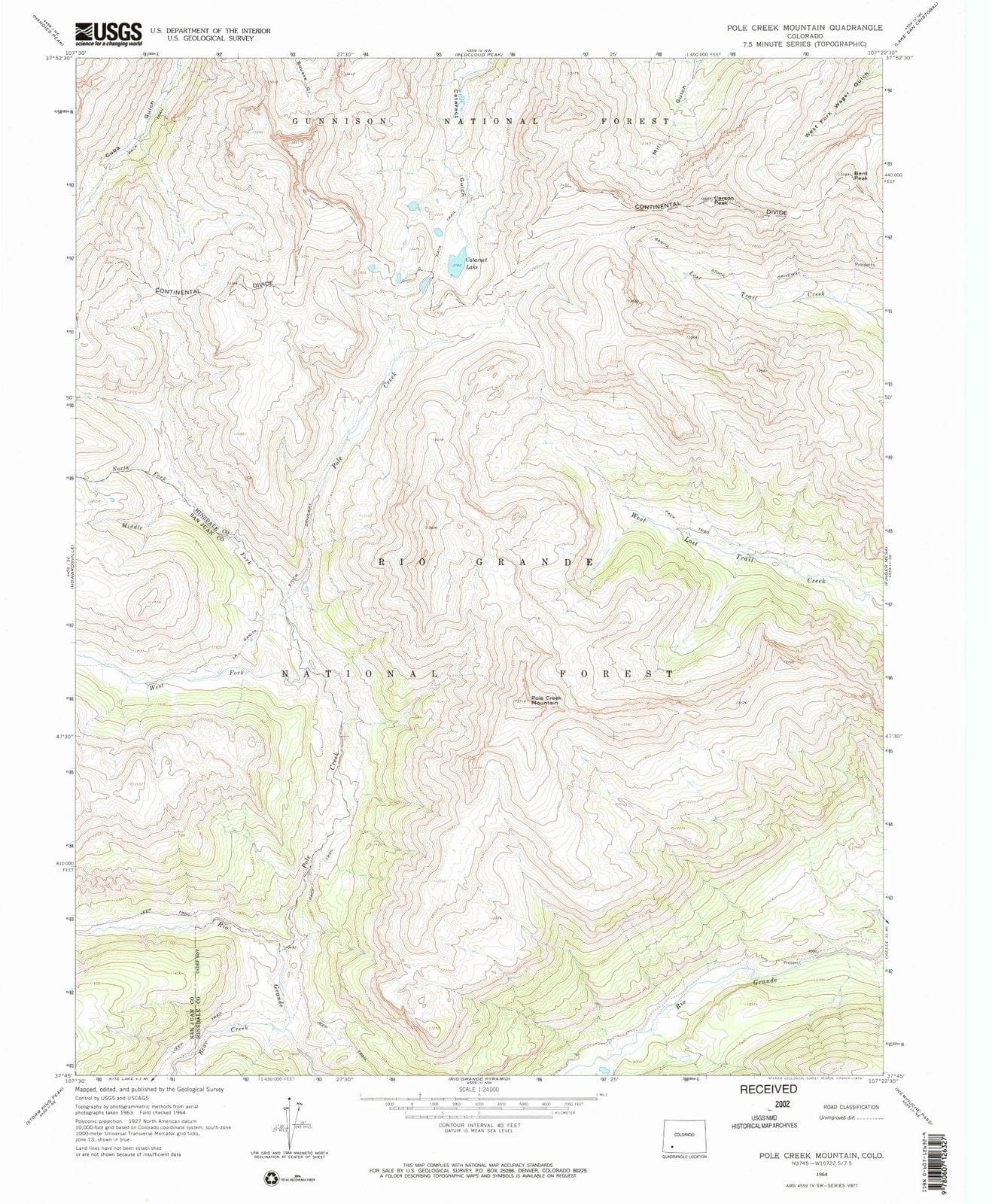 1964 Pole Creek Mountain, CO - Colorado - USGS Topographic Map