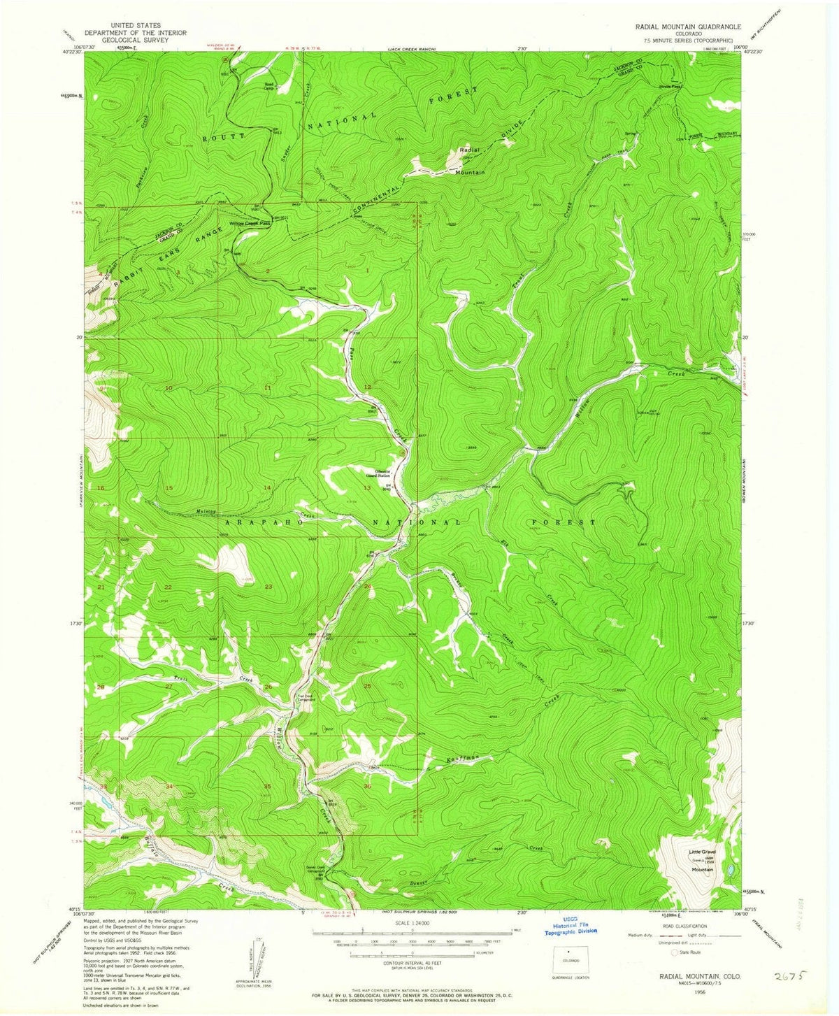 1956 Radial Mountain, CO - Colorado - USGS Topographic Map
