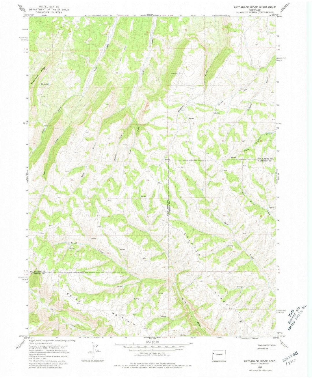1964 Razorback Ridge, CO - Colorado - USGS Topographic Map