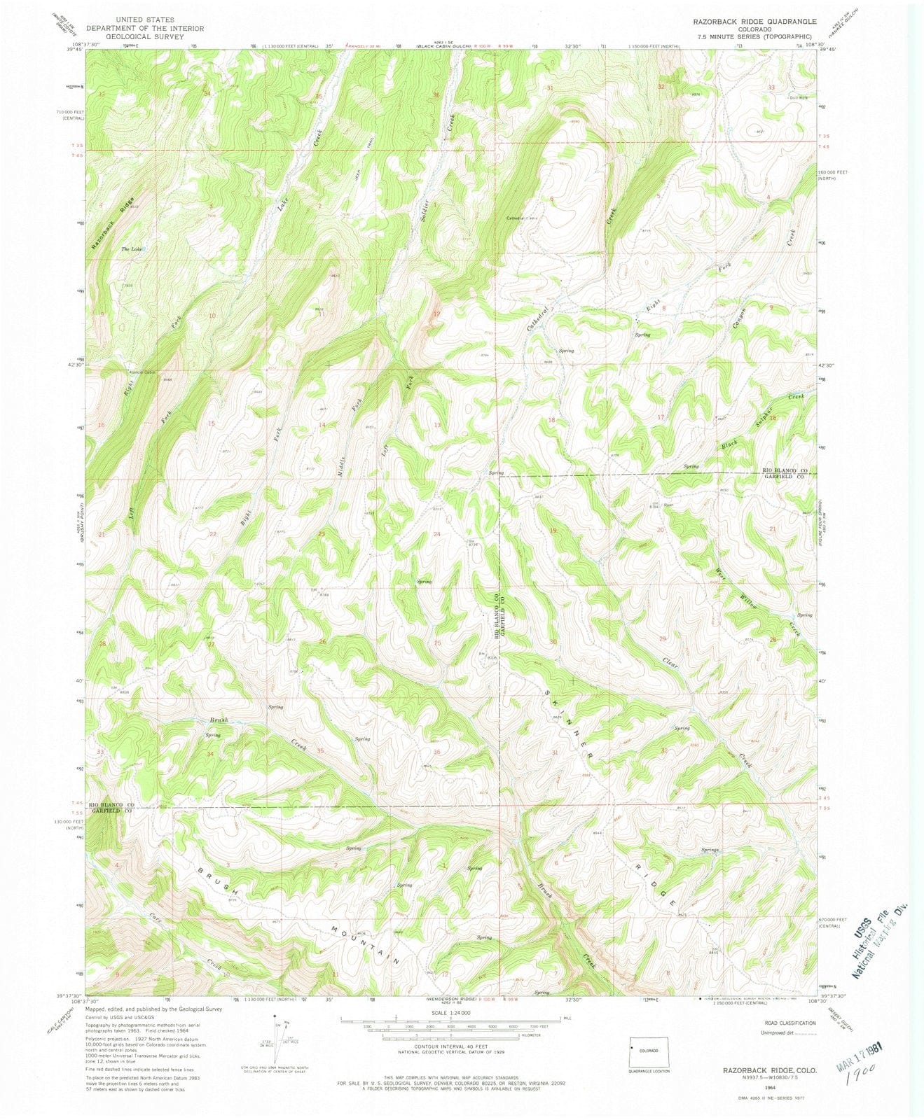 1964 Razorback Ridge, CO - Colorado - USGS Topographic Map