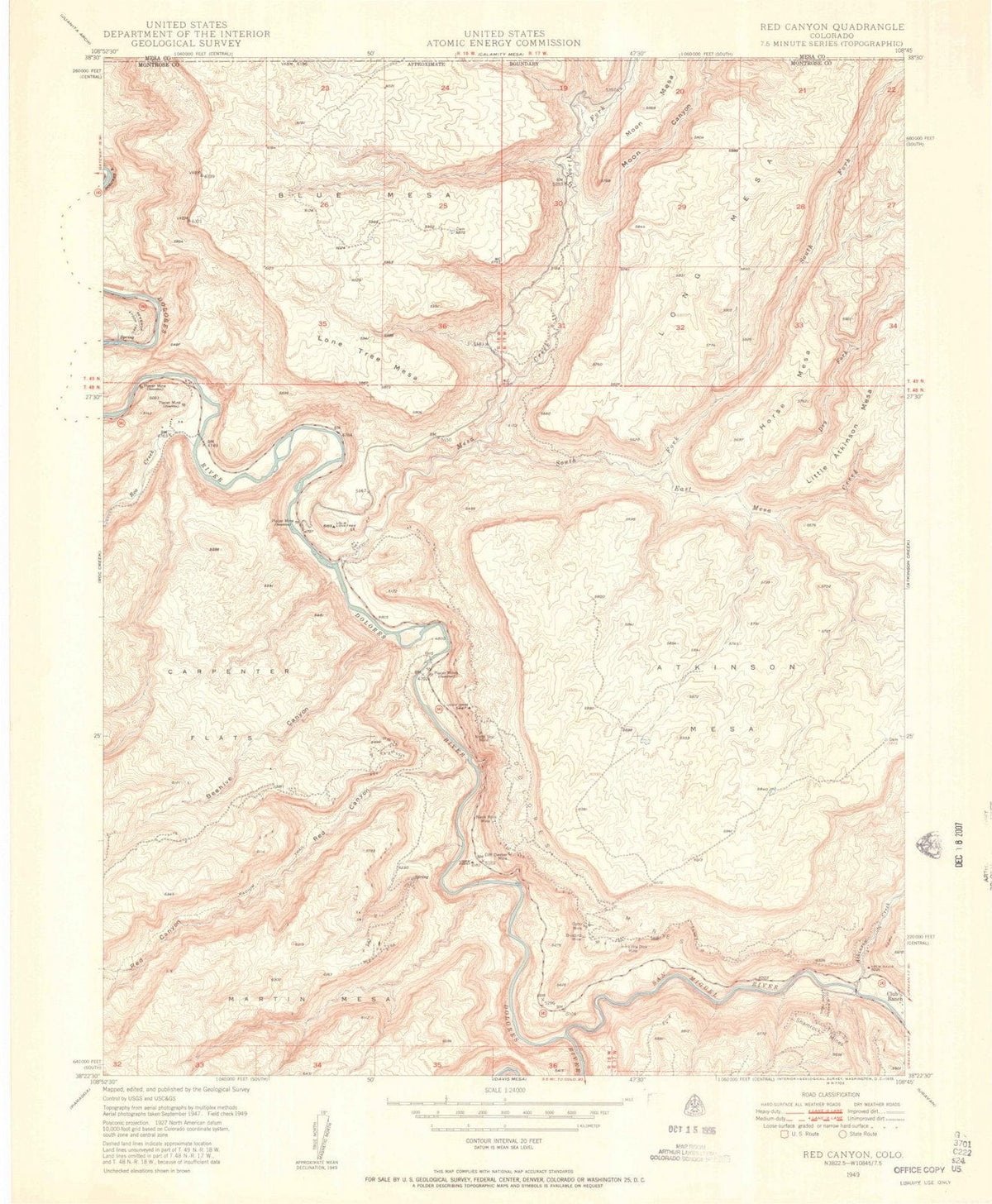 1949 Red Canyon, CO - Colorado - USGS Topographic Map