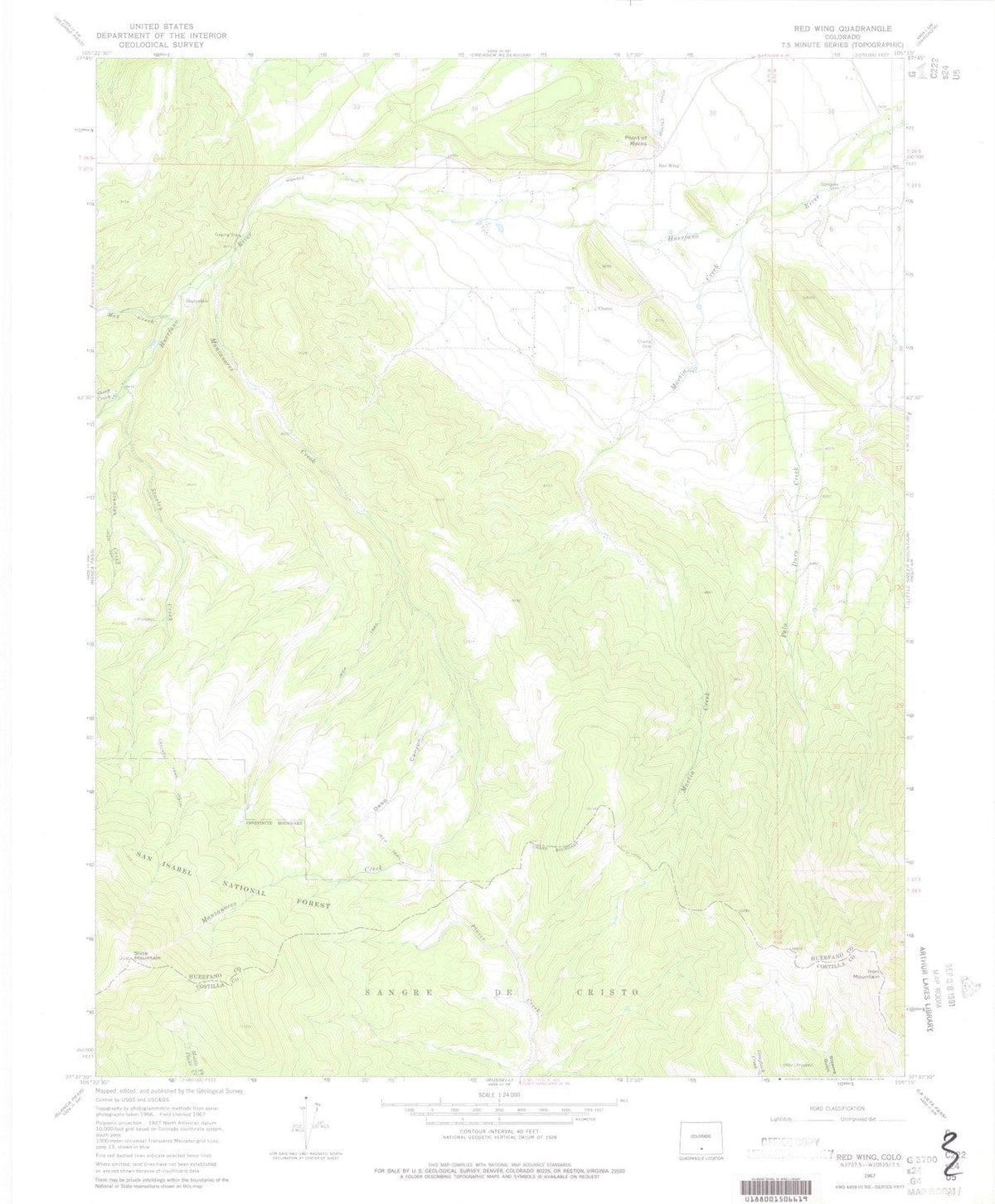 1967 Red Wing, CO - Colorado - USGS Topographic Map
