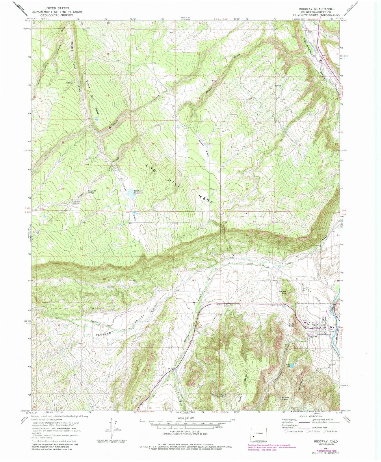 1967 Ridgway, CO - Colorado - USGS Topographic Map