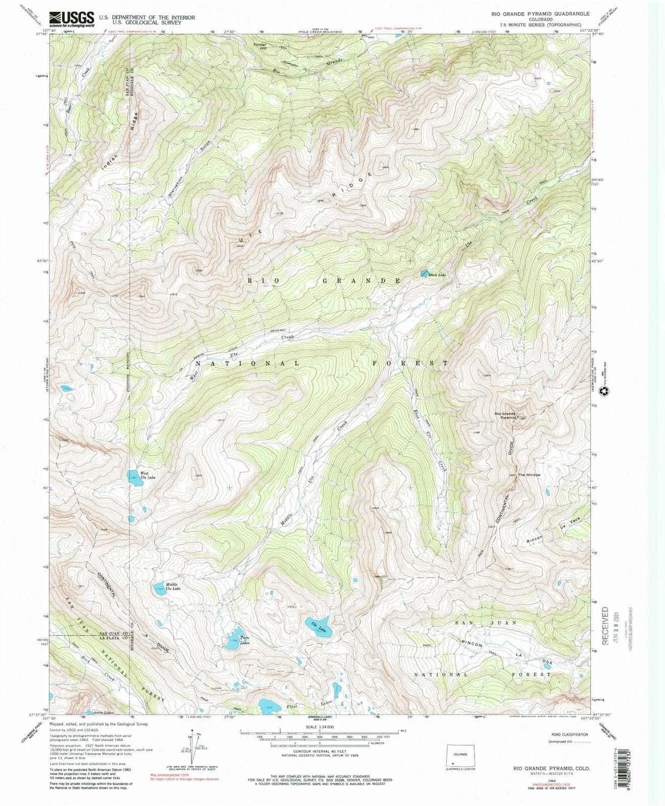 1964 Rio Grande Pyramid, CO - Colorado - USGS Topographic Map