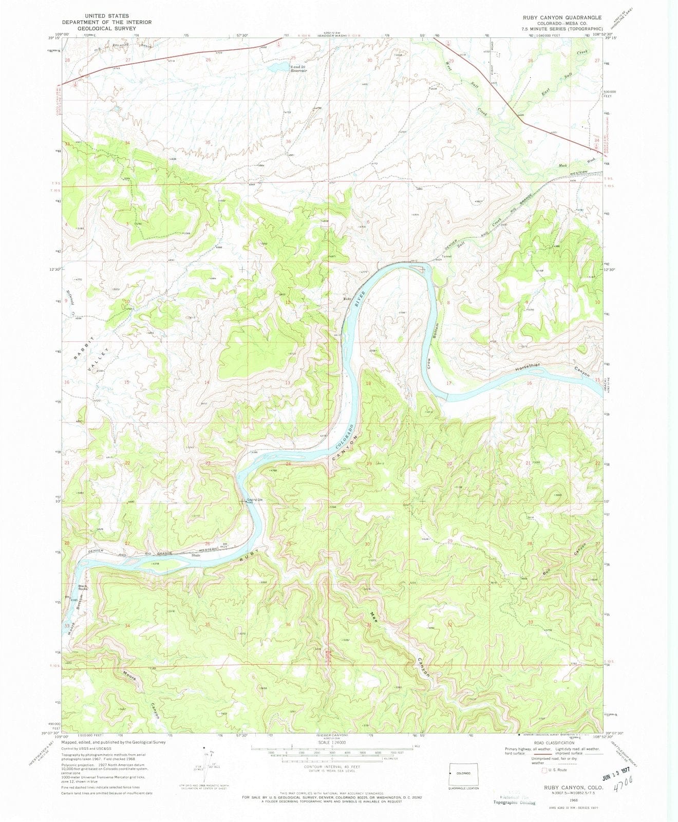 1968 Ruby Canyon, CO - Colorado - USGS Topographic Map