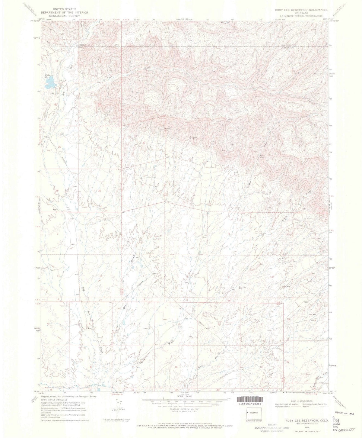 1968 Ruby Lee Reservoir, CO - Colorado - USGS Topographic Map