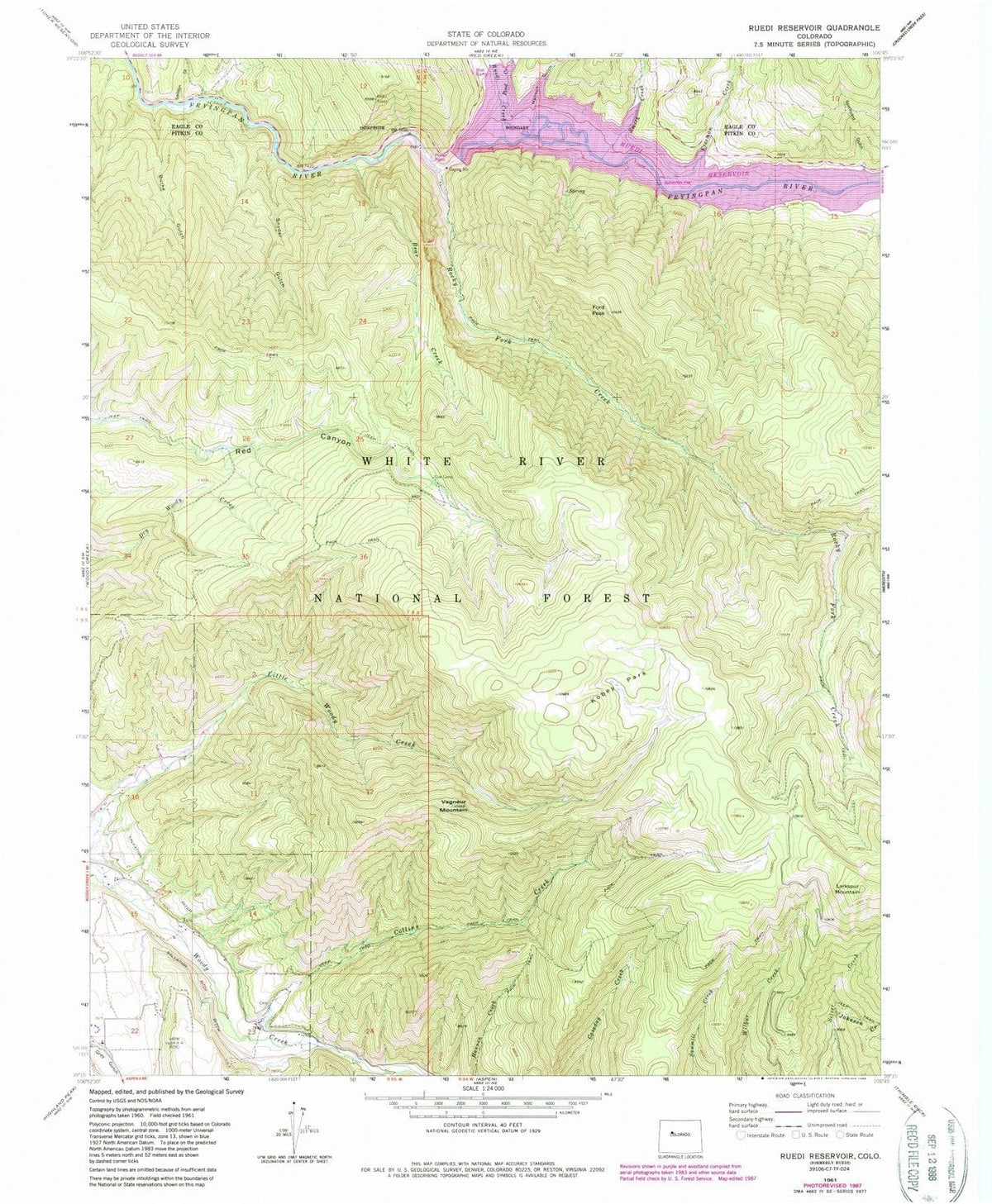 1961 Ruedi Reservoir, CO - Colorado - USGS Topographic Map