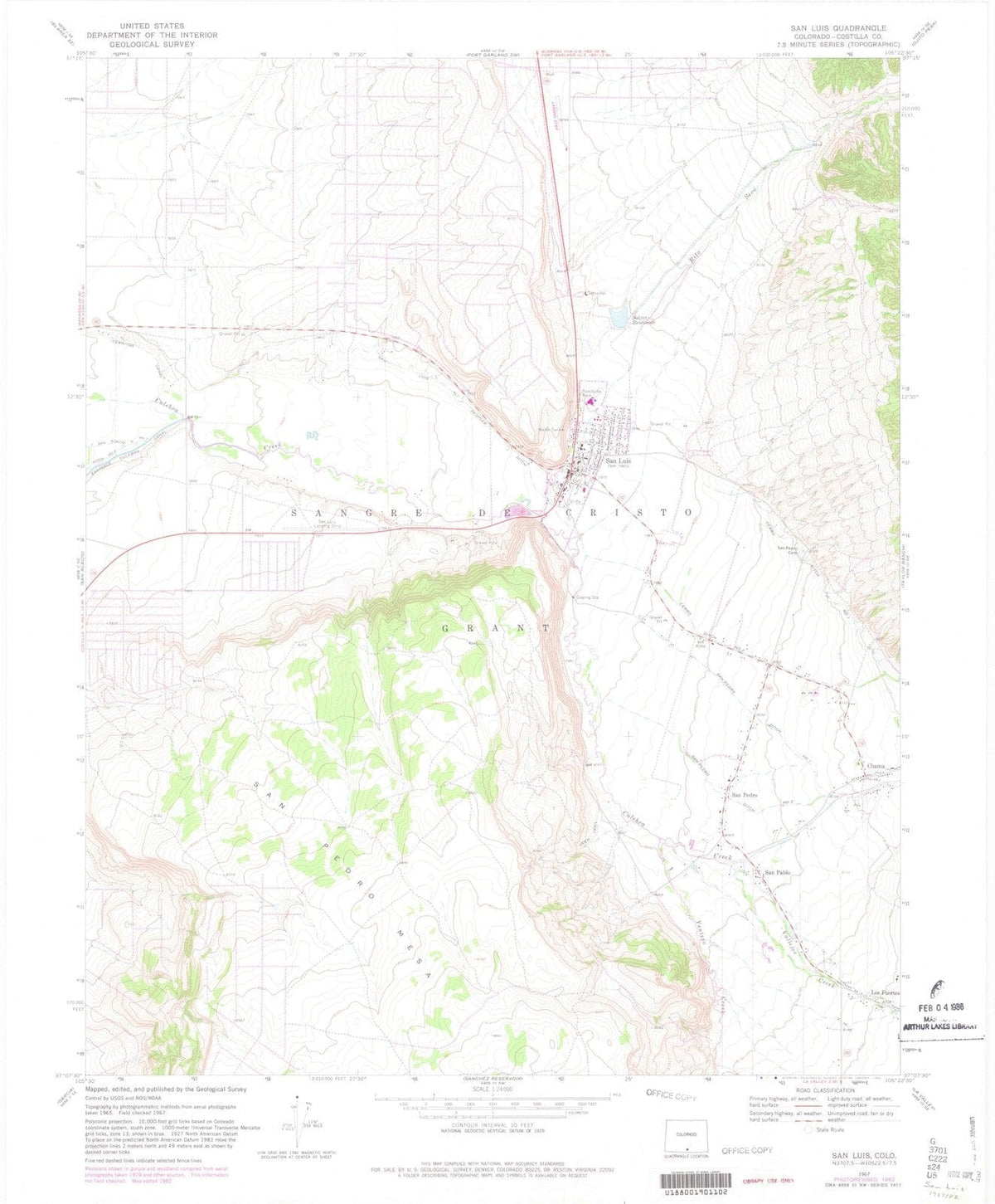 1967 San Luis, CO - Colorado - USGS Topographic Map