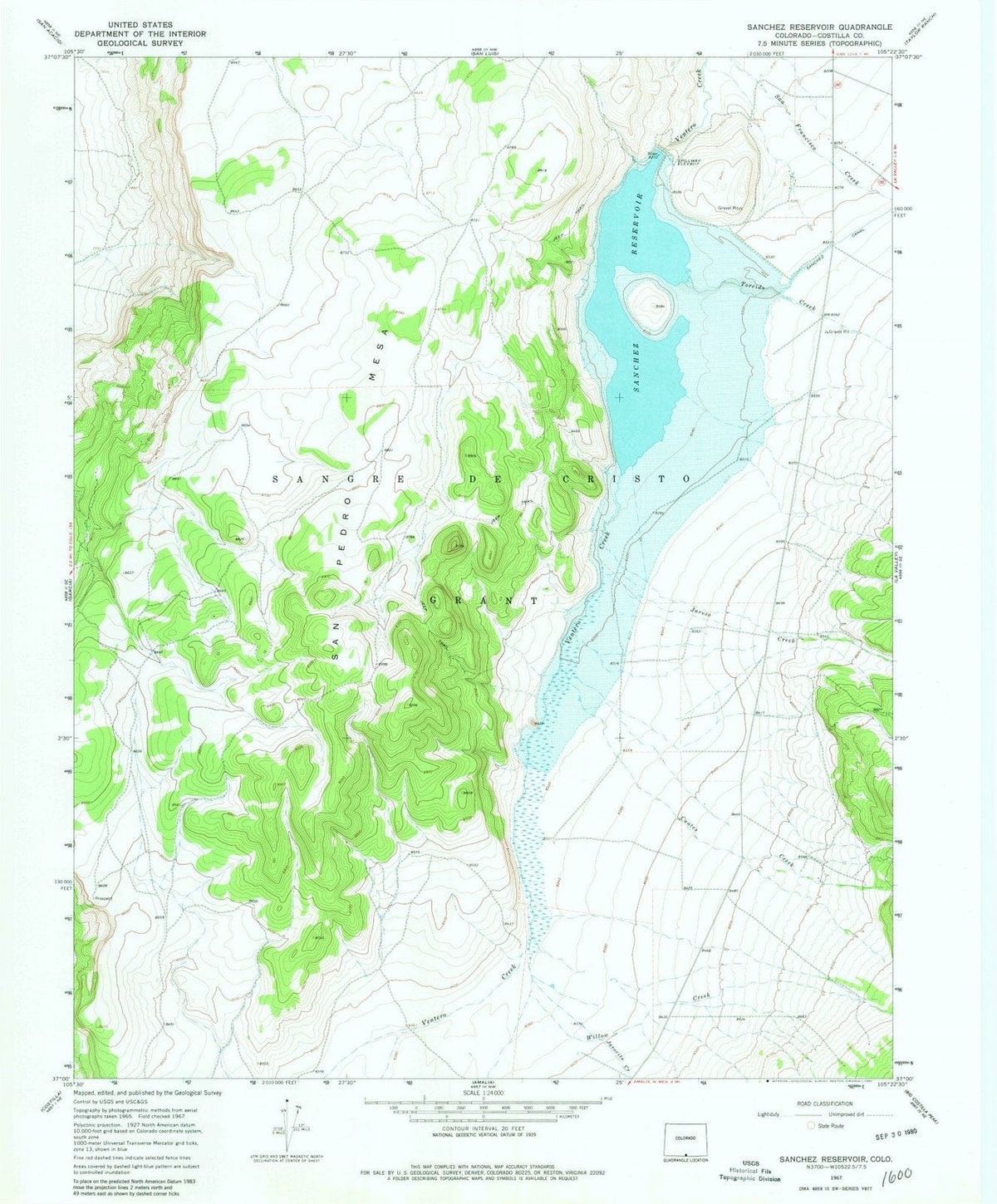 1967 Sanchez Reservoir, CO - Colorado - USGS Topographic Map