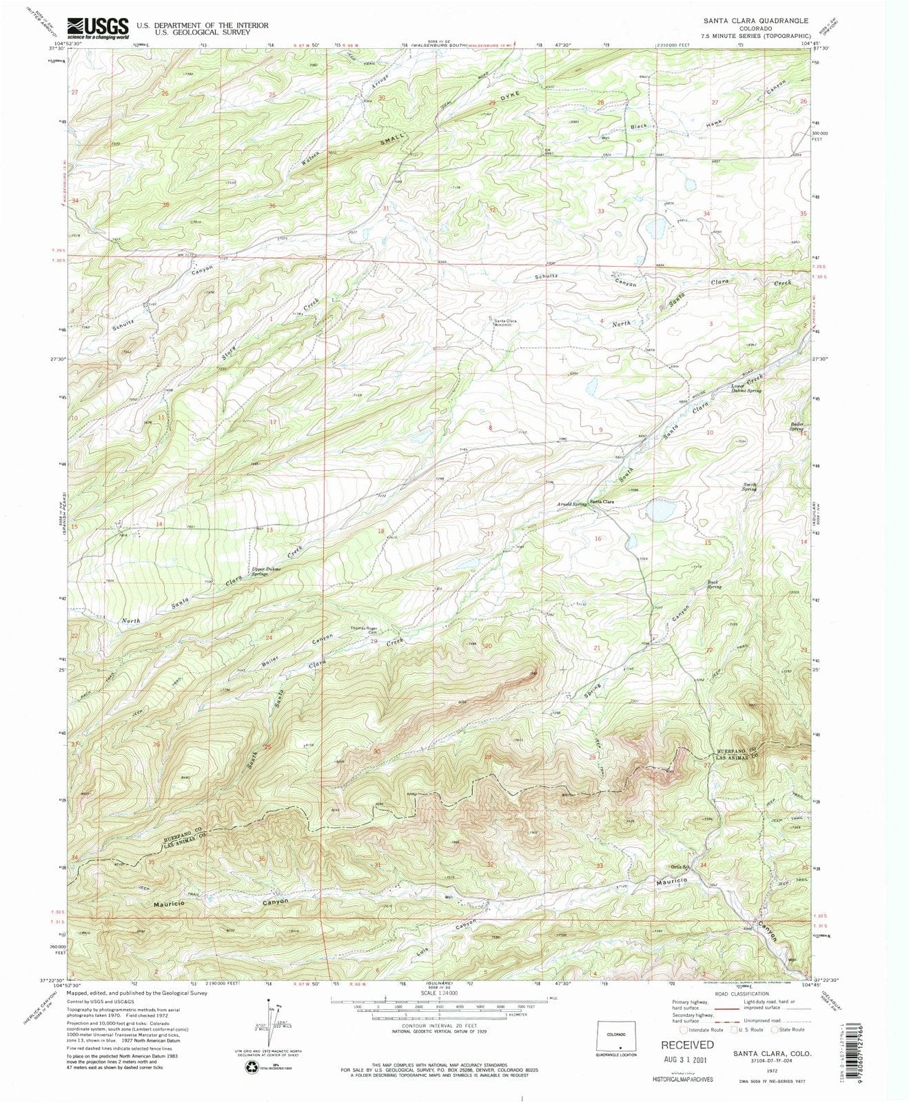 1972 Santa Clara, CO - Colorado - USGS Topographic Map