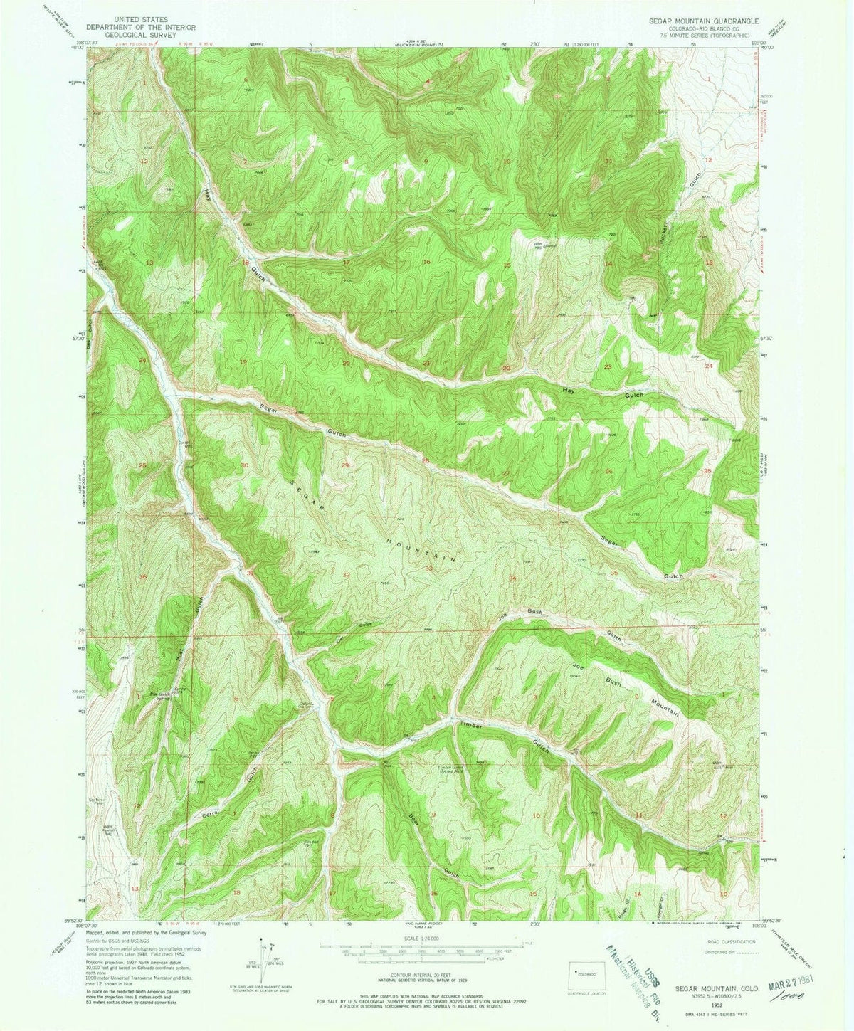 1952 Segar Mountain, CO - Colorado - USGS Topographic Map