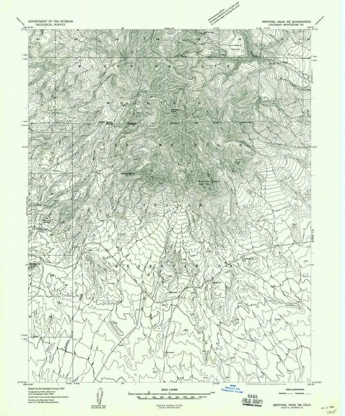 1958 Sentinel Peak, CO - Colorado - USGS Topographic Map