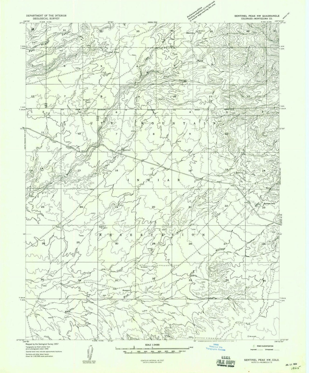1958 Sentinel Peak, CO - Colorado - USGS Topographic Map v2