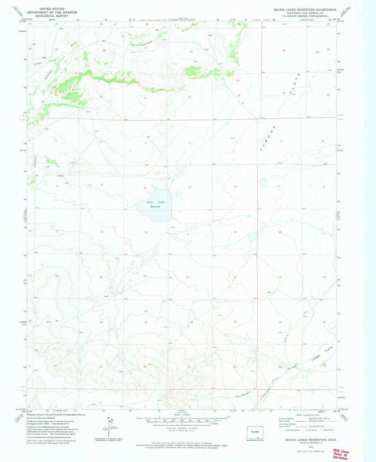 1971 Seven Lakes Reservoir, CO - Colorado - USGS Topographic Map