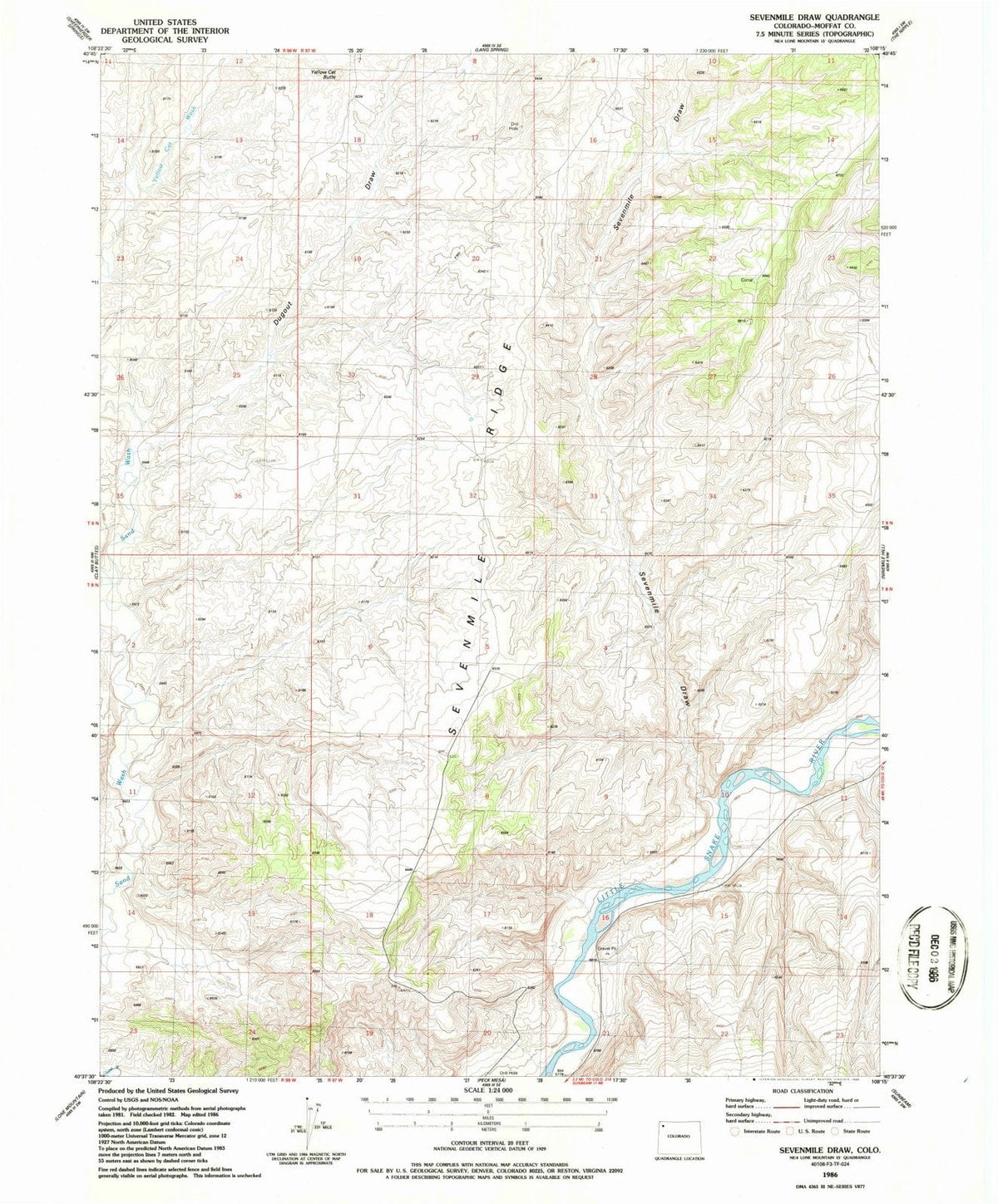 1986 Sevenmileraw, CO - Colorado - USGS Topographic Map