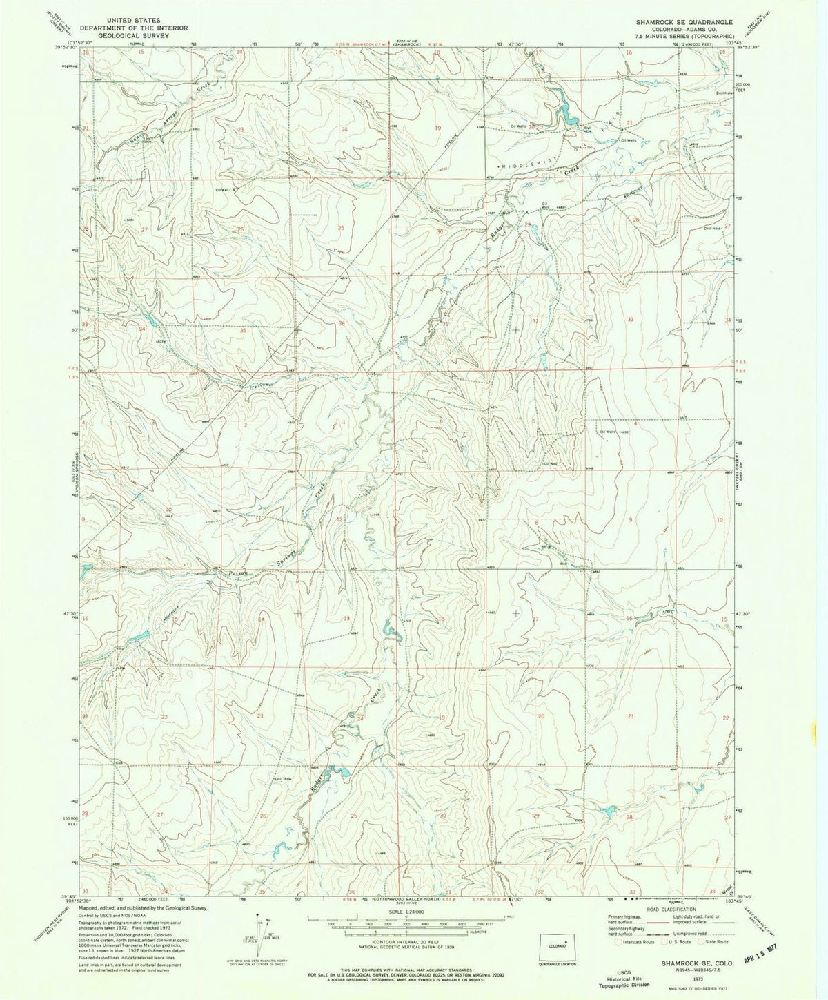1973 Shamrock, CO - Colorado - USGS Topographic Map